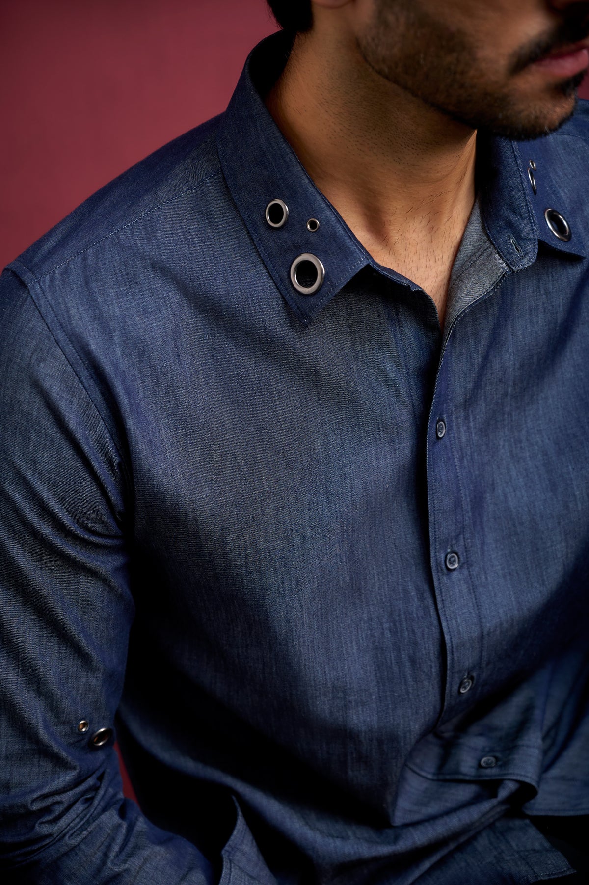 DENIM SHIRT WITH EYELET