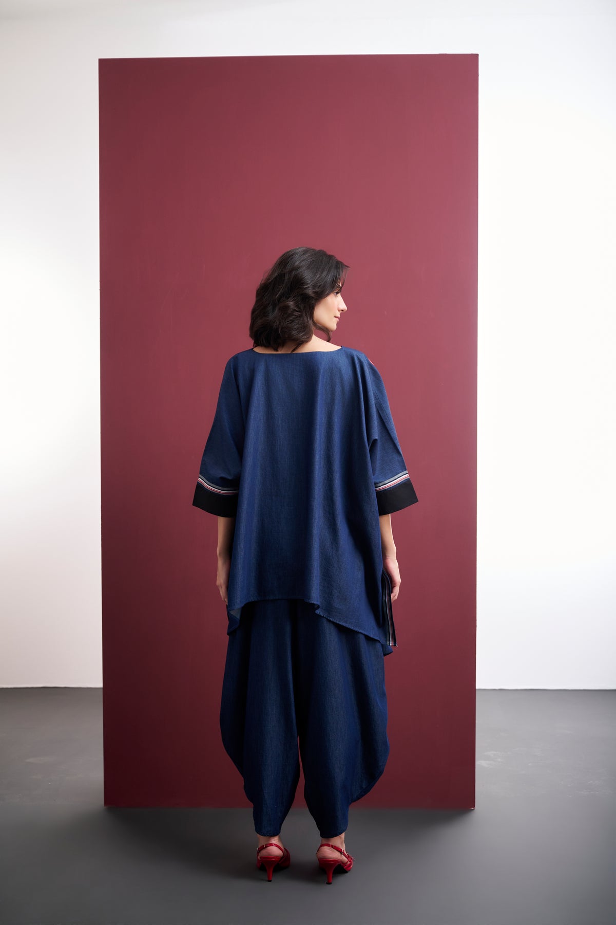 DENIM PONCHO SHIRT & BUTTERFLY PANTS CO-ORD SET