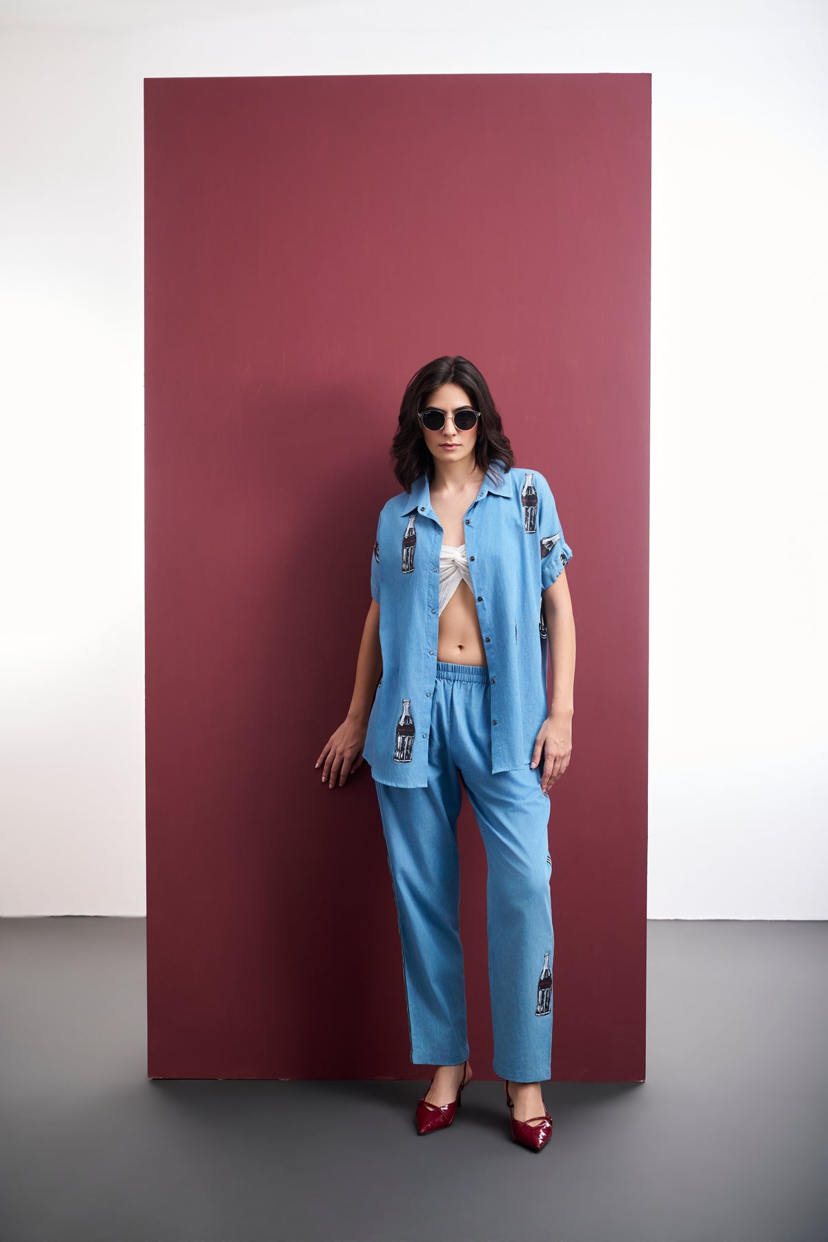 ICE-WASHED DENIM POP-ART PRINT CO-ORD SET