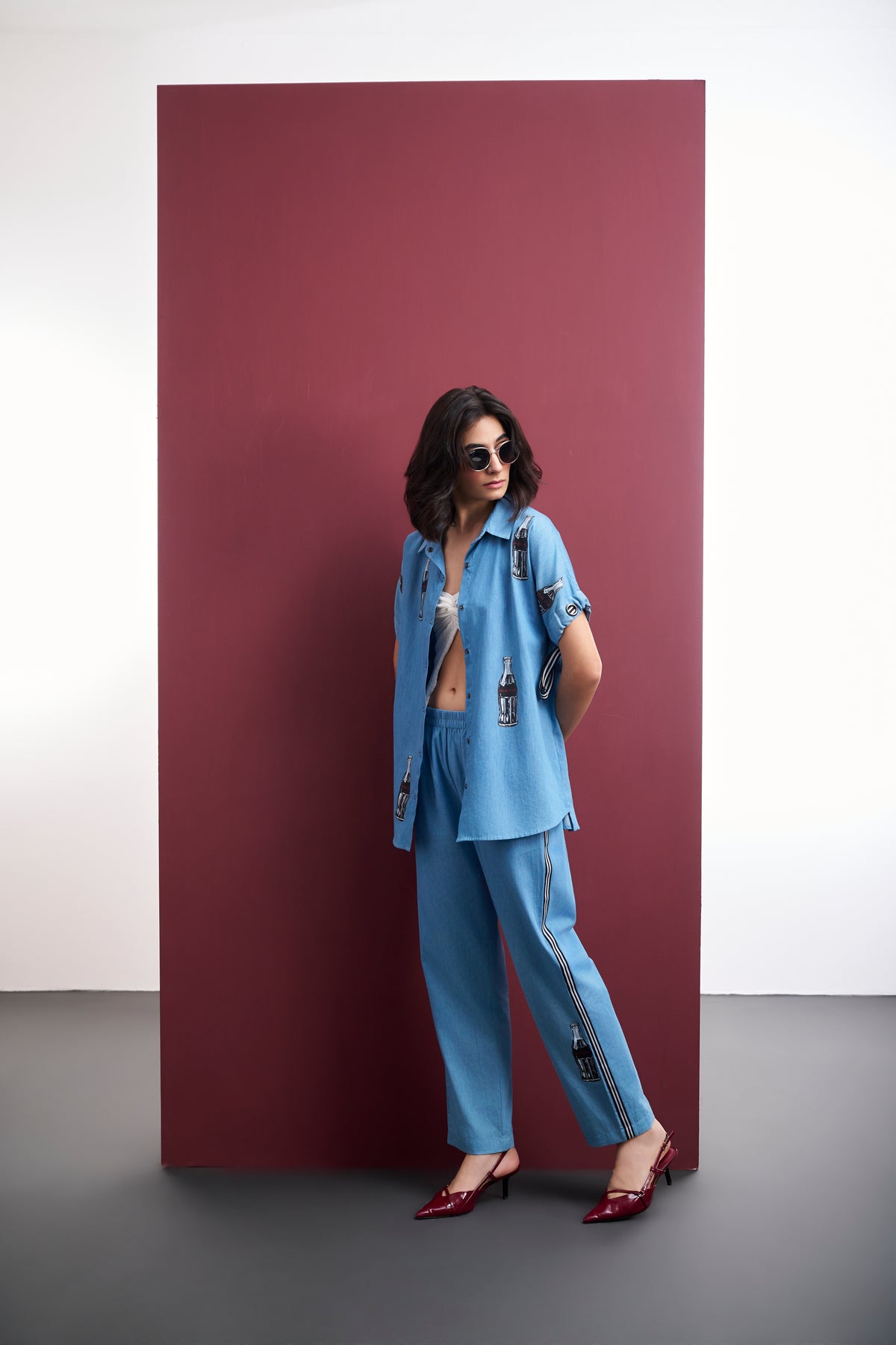 ICE-WASHED DENIM POP-ART PRINT CO-ORD SET