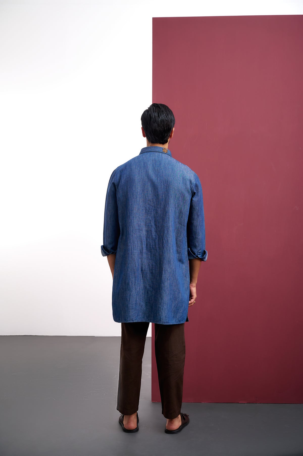 DENIM LINEN KURTA WITH ZARDOSI EMBROIDERY