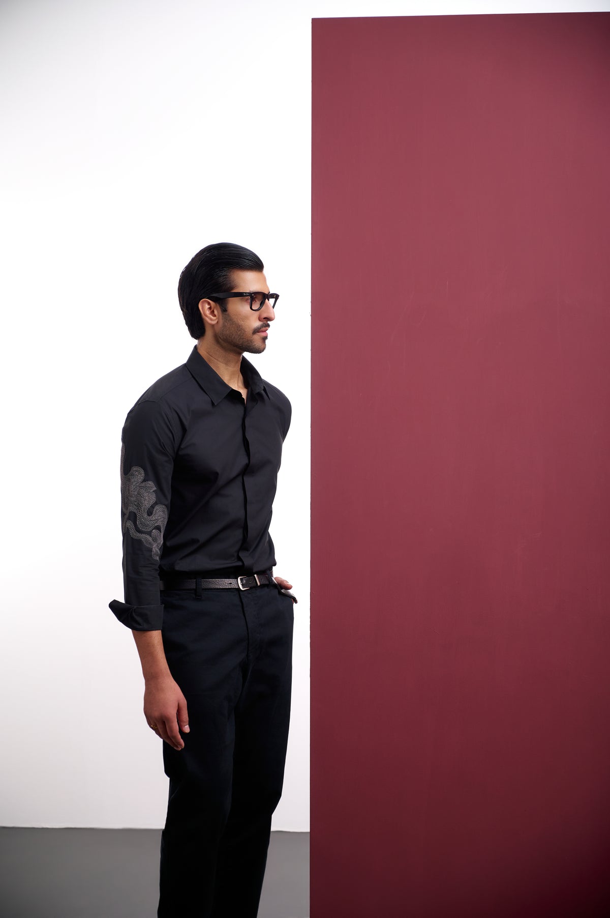 BLACK COTTON SHIRT WITH KANTHA EMBROIDERY