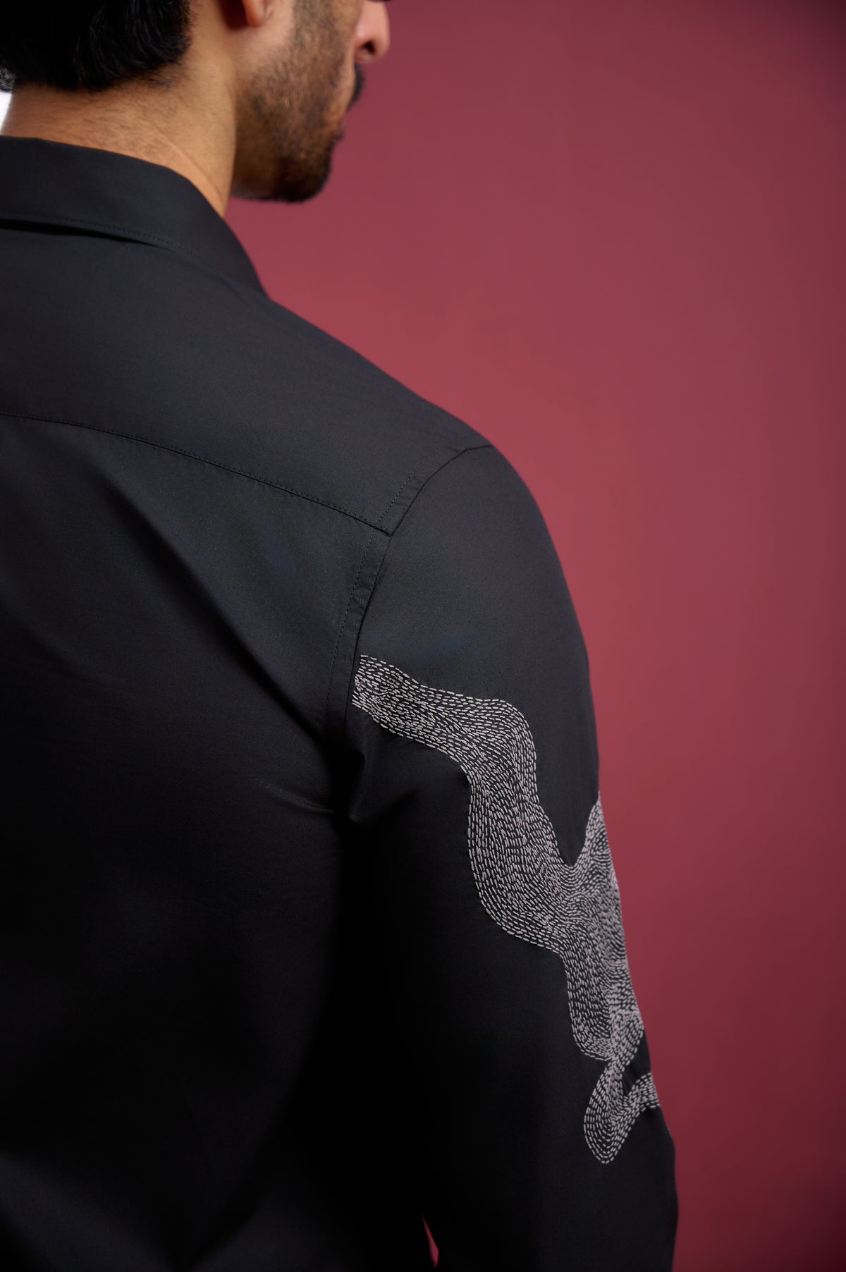 BLACK COTTON SHIRT WITH KANTHA EMBROIDERY