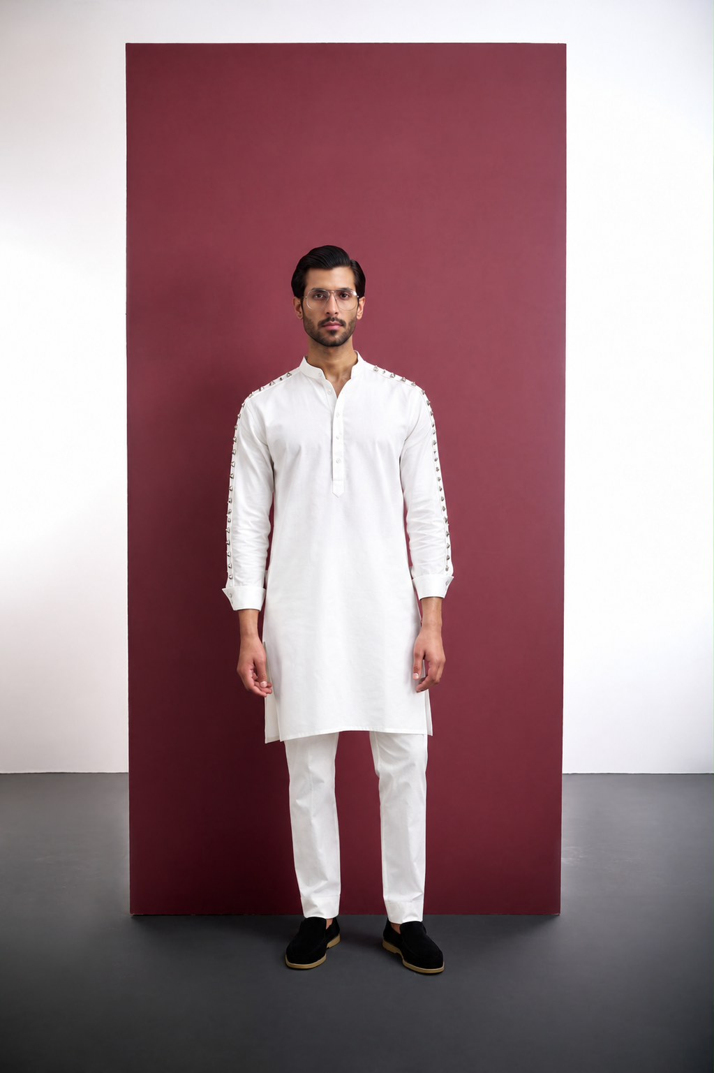 WHITE COTTON KURTA WITH STUD WORK