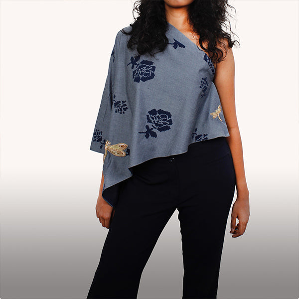 Womens Embroidered One Shoulder Top