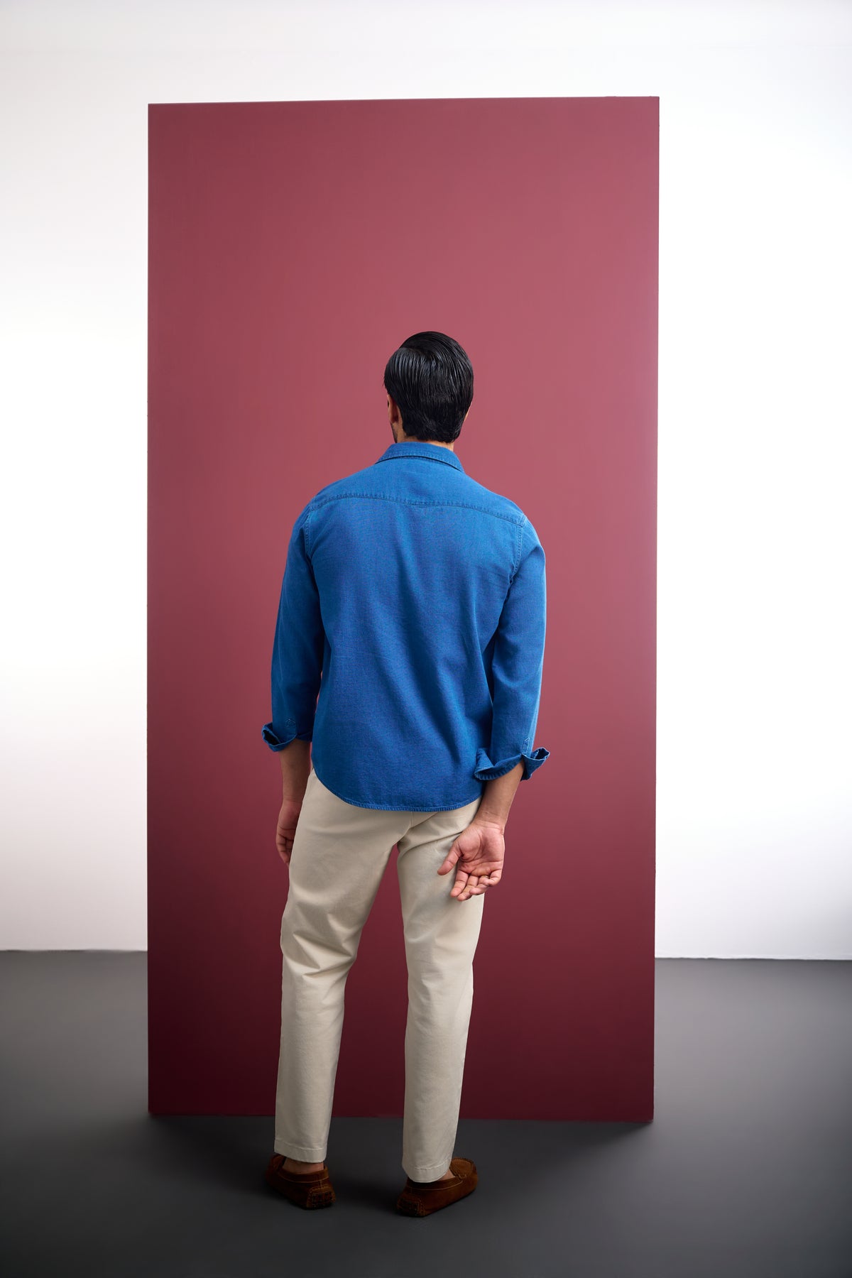 WASHED OXFORD DENIM SHIRT WITH HAND EMBROIDERY