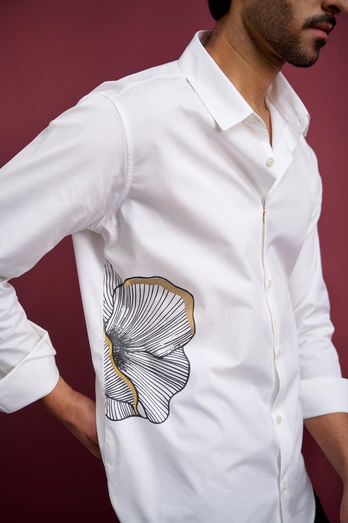 WHITE FLORAL PRINT COTTON SHIRT