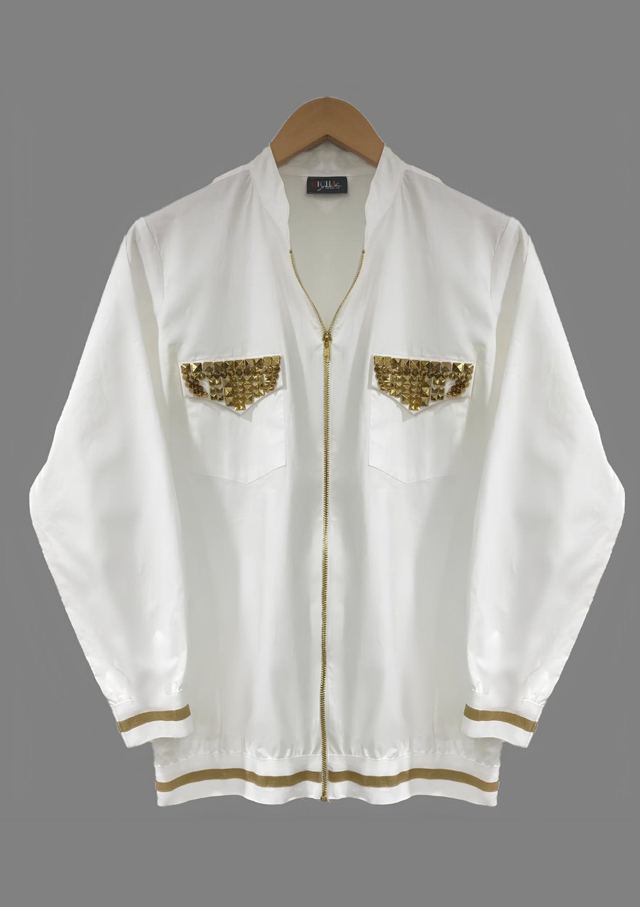 White Cotton Bomber with Studwork