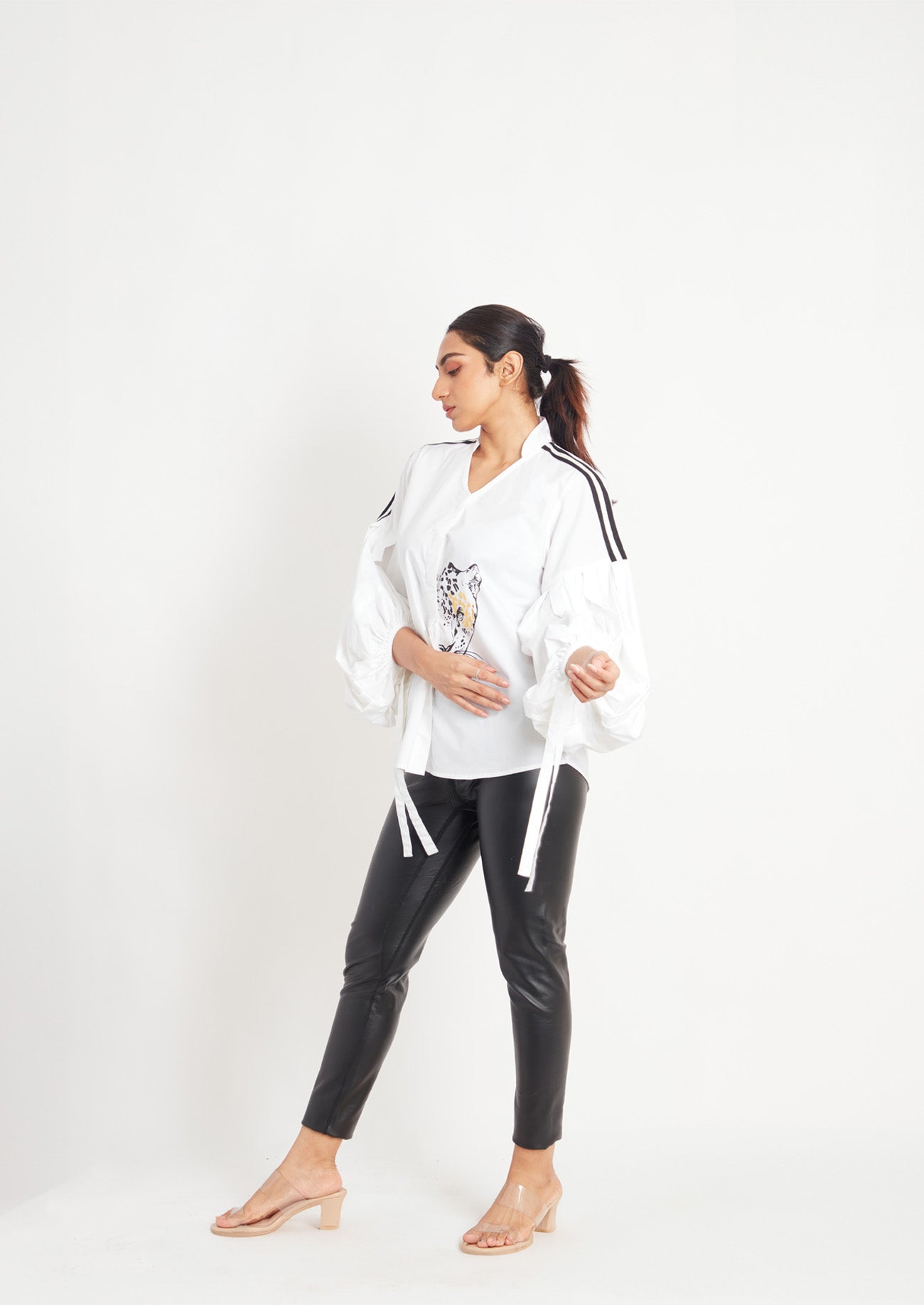 White Comfort Fit Cotton Shirt with Foil Print