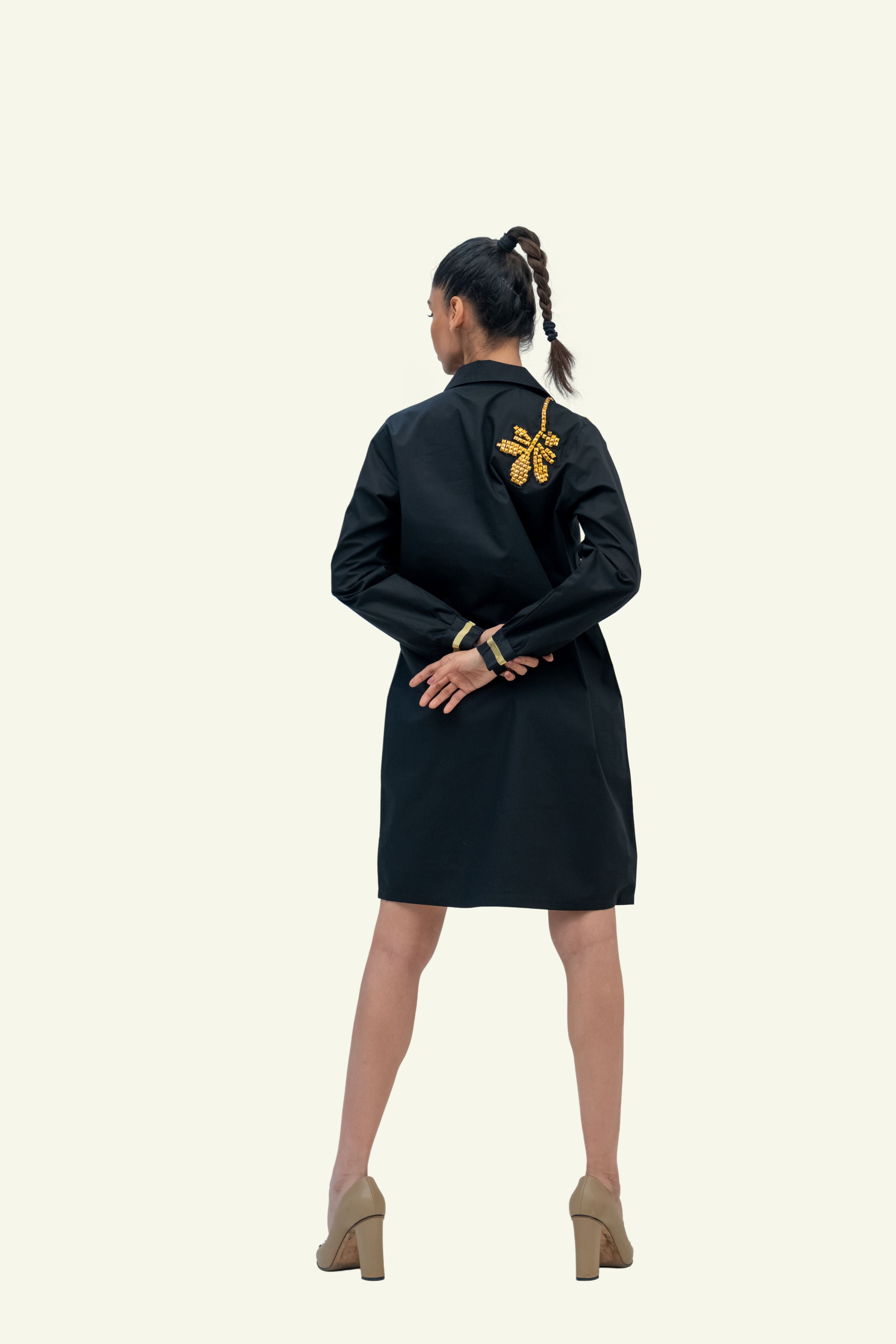 Black Cotton Dress with Stud Work