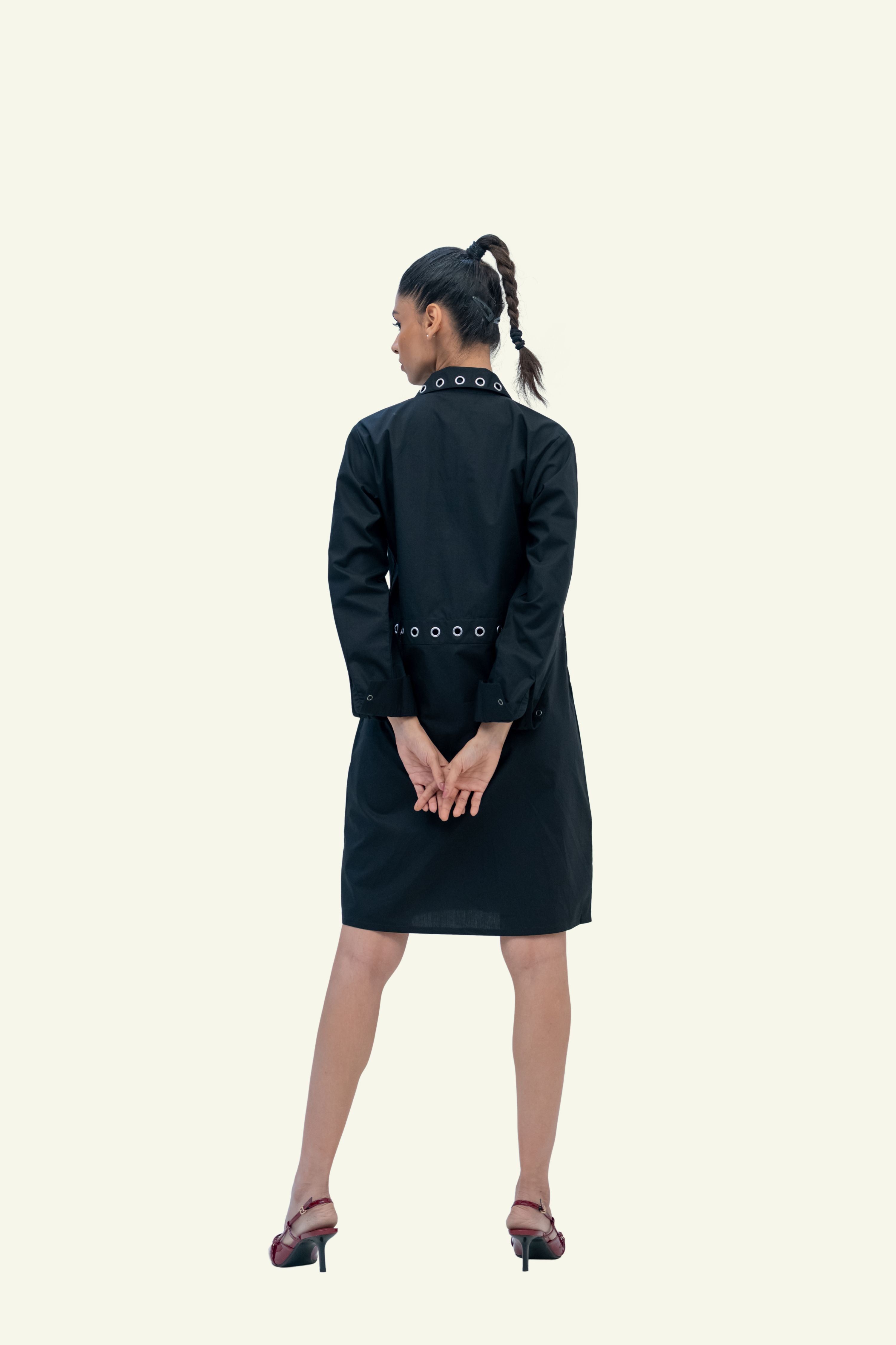 Black Cotton Dress with Eyelets