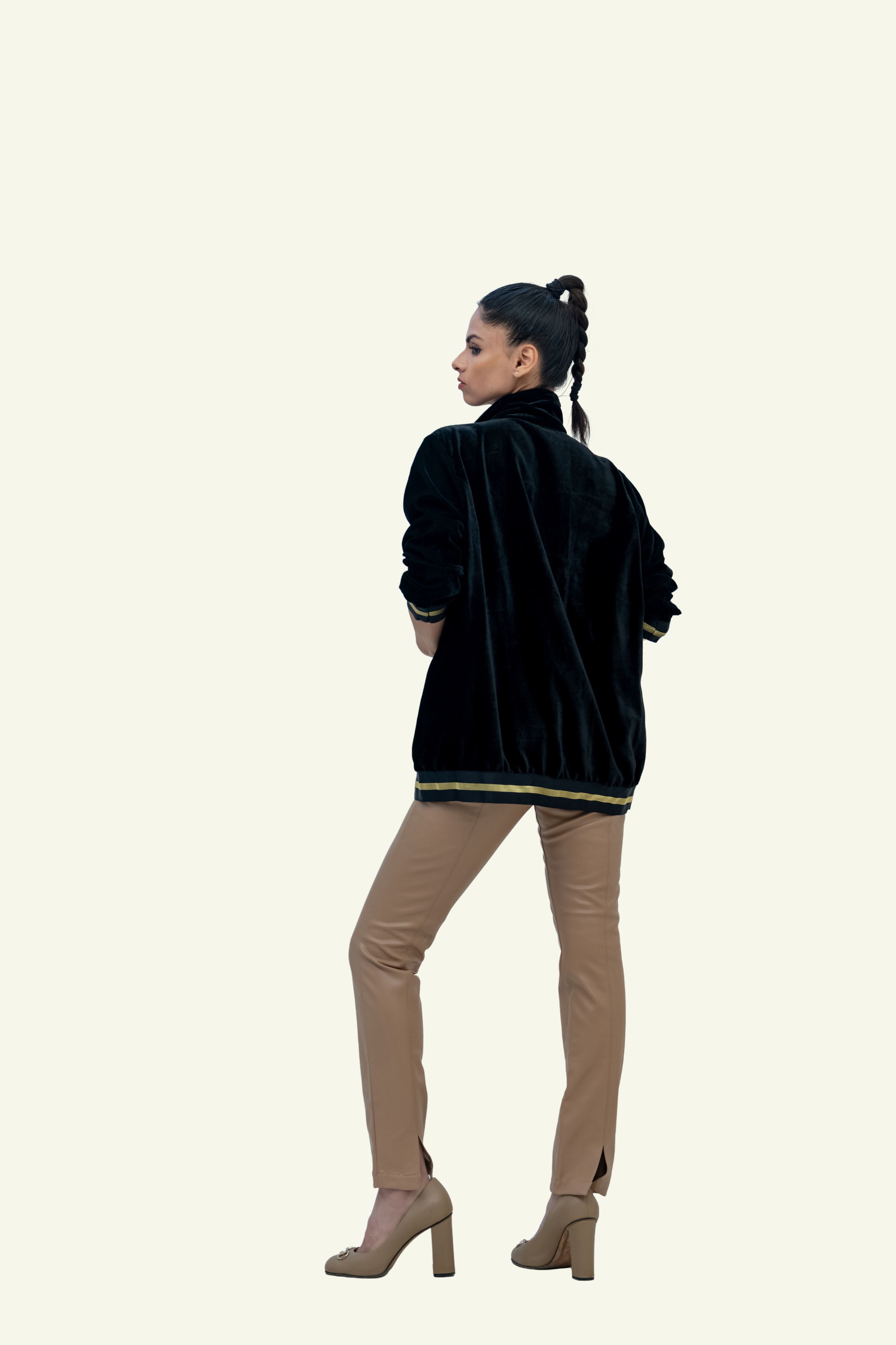 BLACK VELVET BOMBER WITH STUD WORK