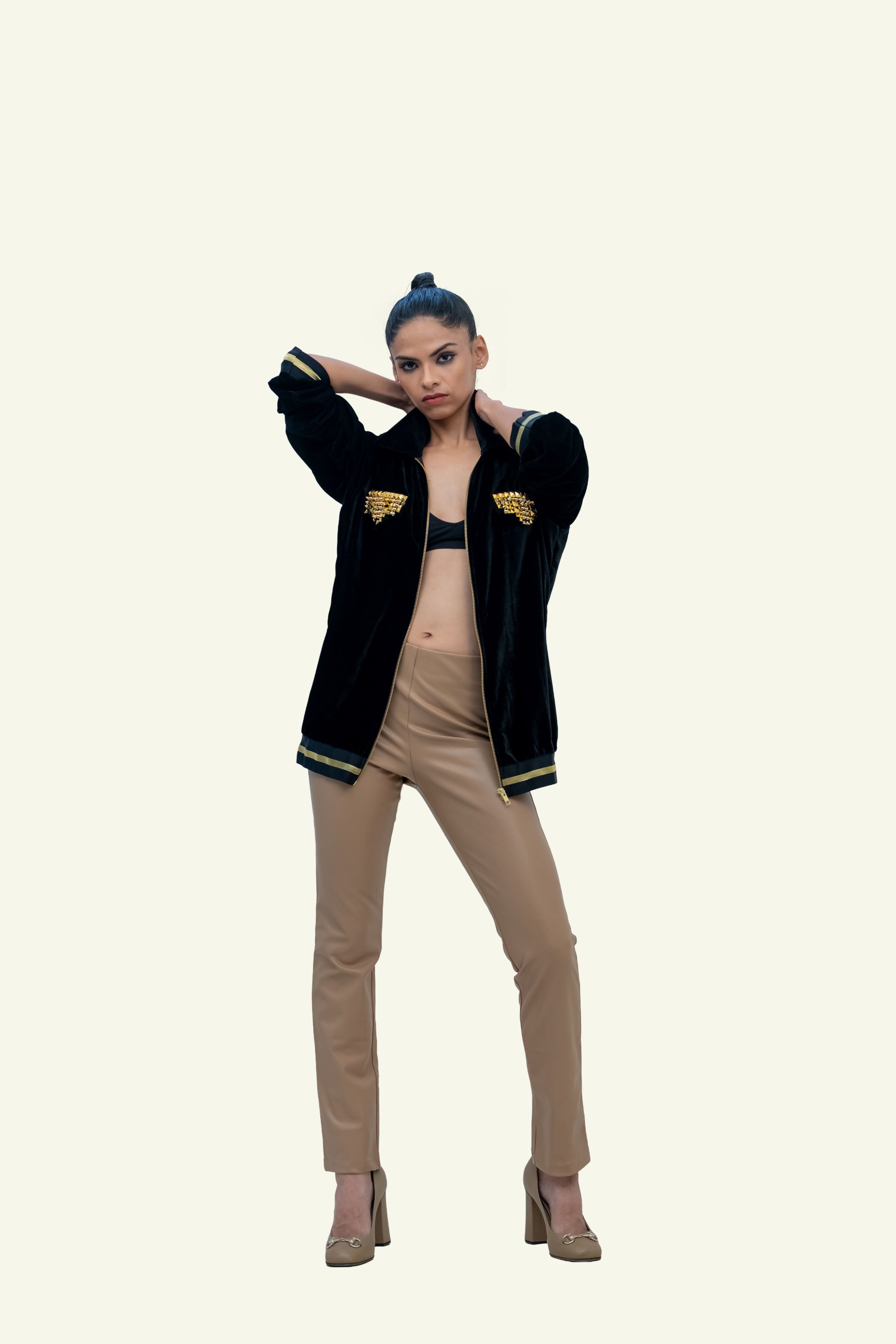 Black Velvet Bomber with Stud Work