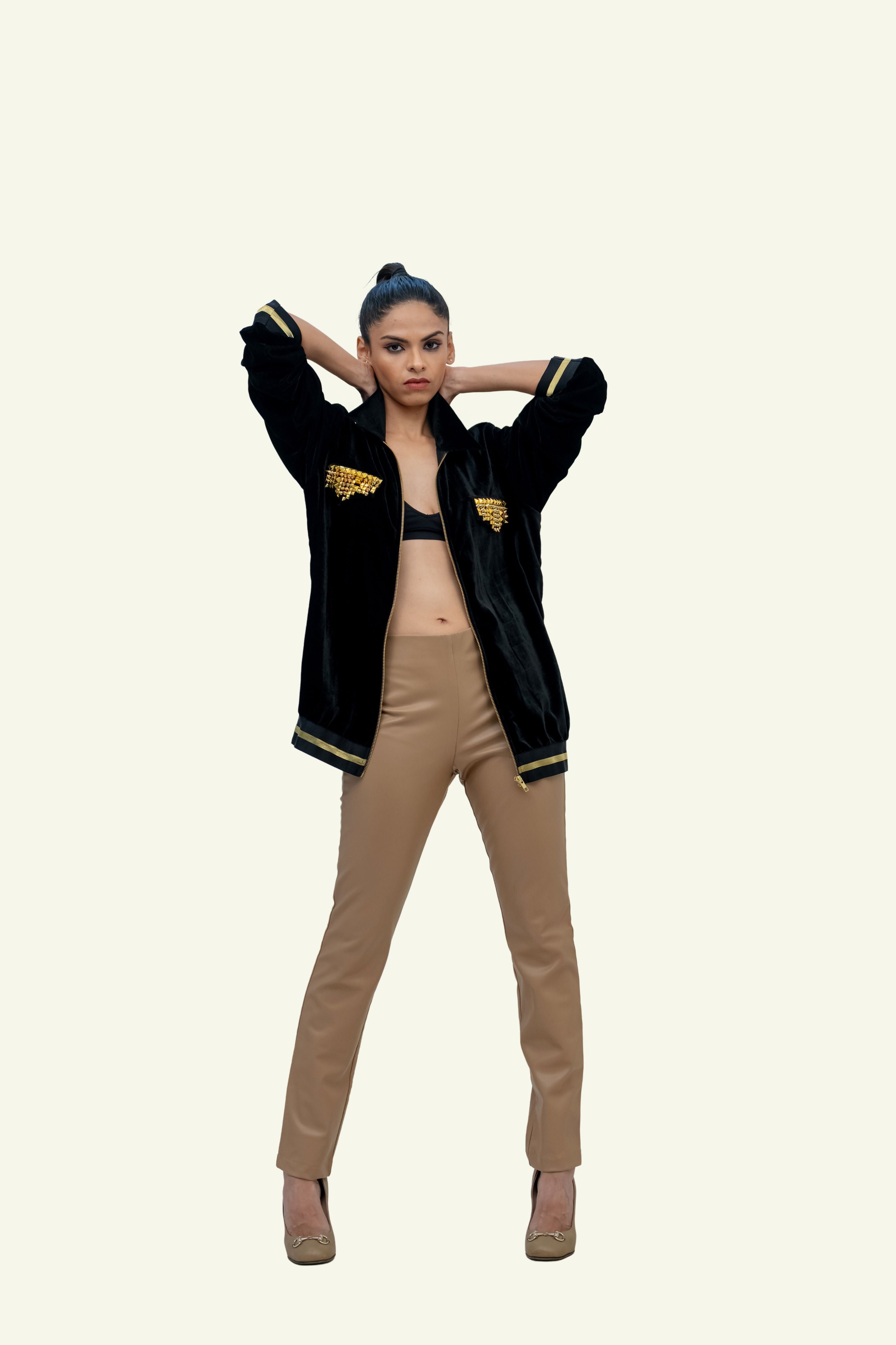 Black Velvet Bomber with Stud Work