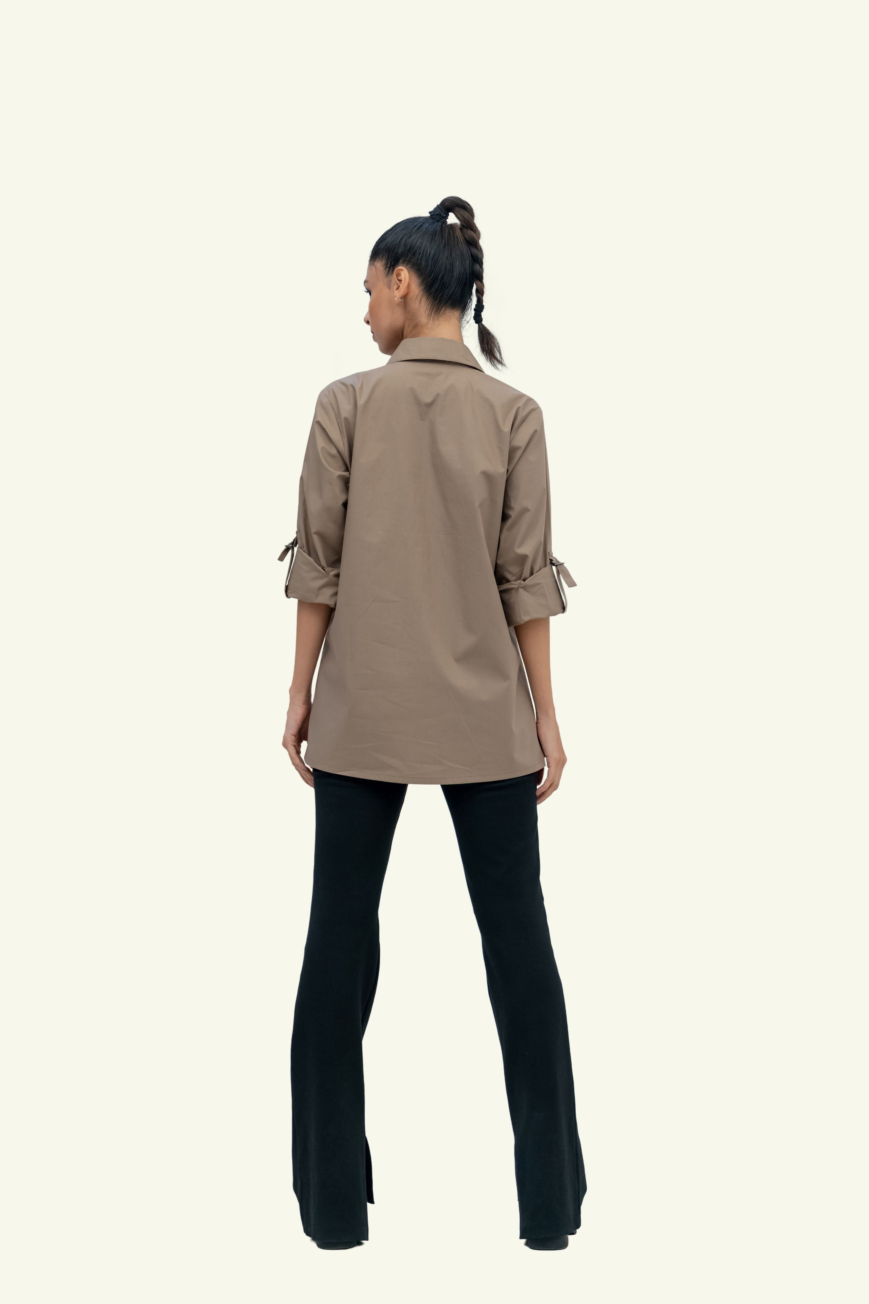 Brown Cotton Shirt with Embroidery