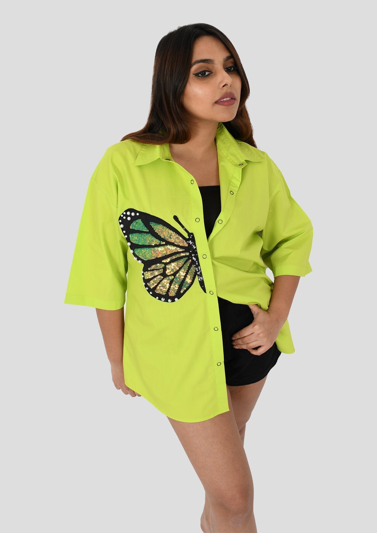 Neon Green Comfort Fit Cotton Oversized Shirt