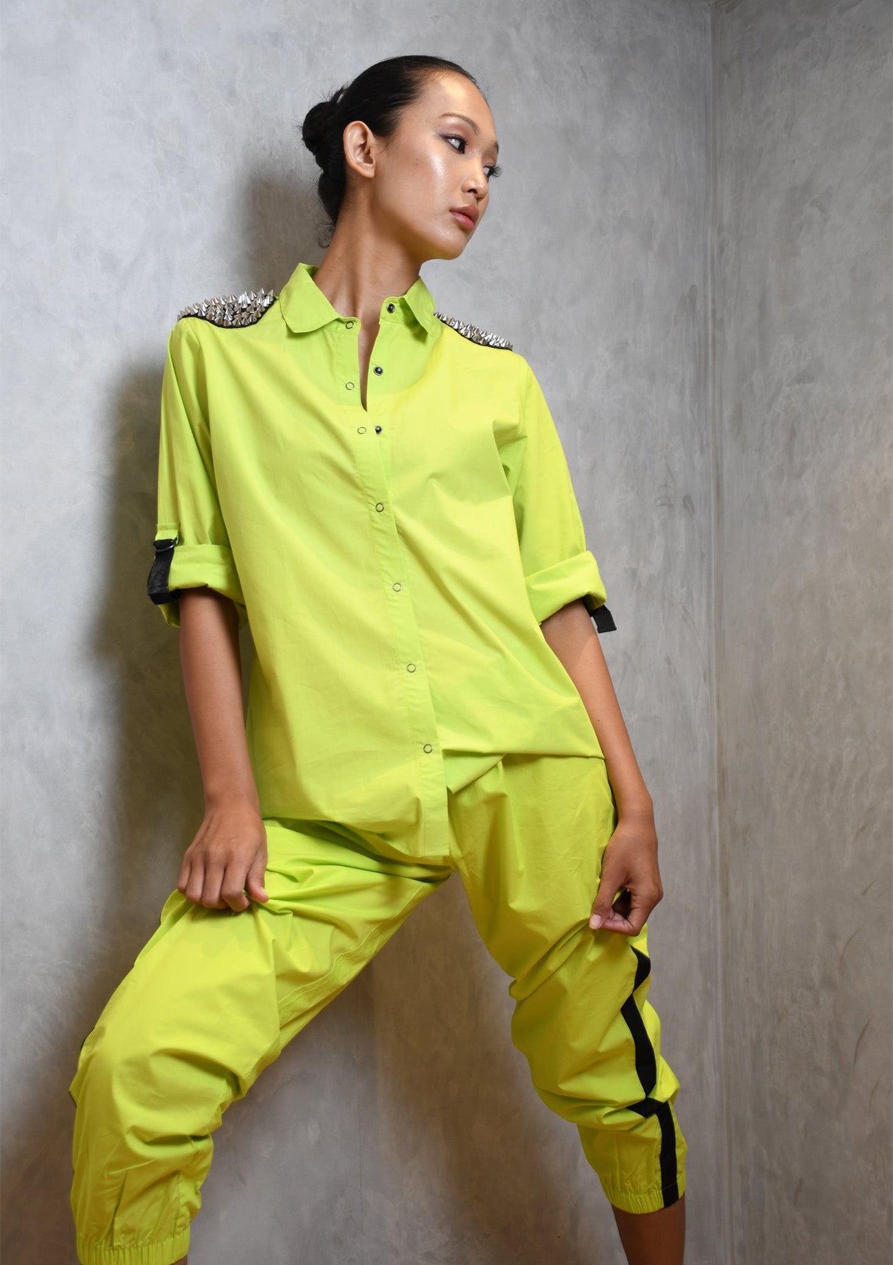 Neon Green Cotton Co-ord Set with Jogger Pants