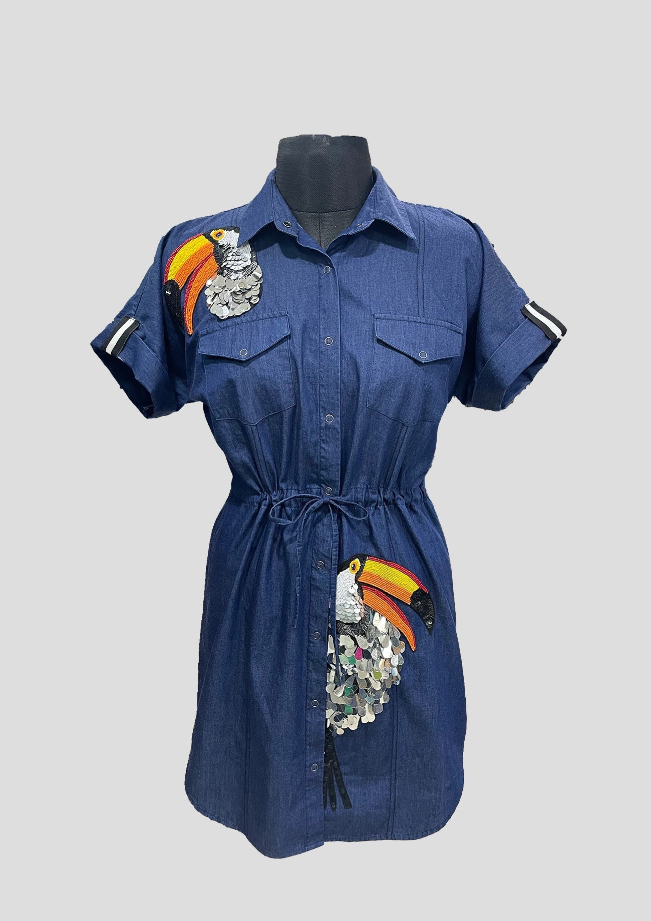 Blue Denim One Piece Kaftan Dress with Embroidery