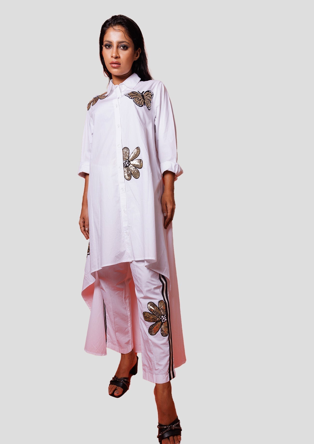 White Cotton High Low Tunic with Embroidery