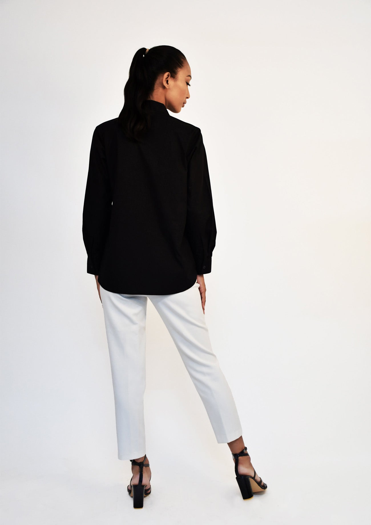 Black Comfort Fit Cotton Shirt with Embroidery