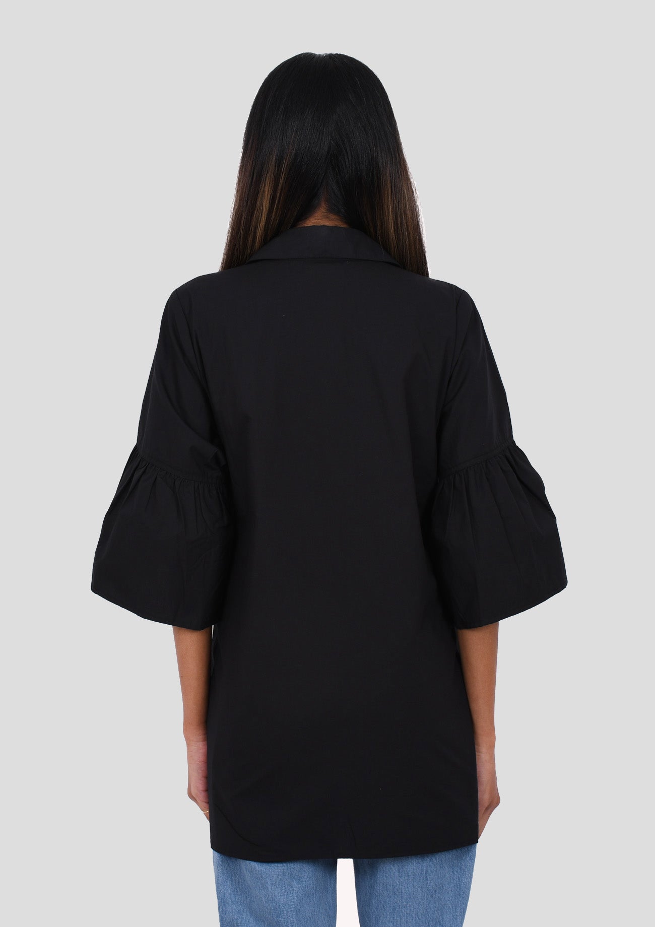 Black Comfort Fit Cotton Three Quarter Sleeves Shirt