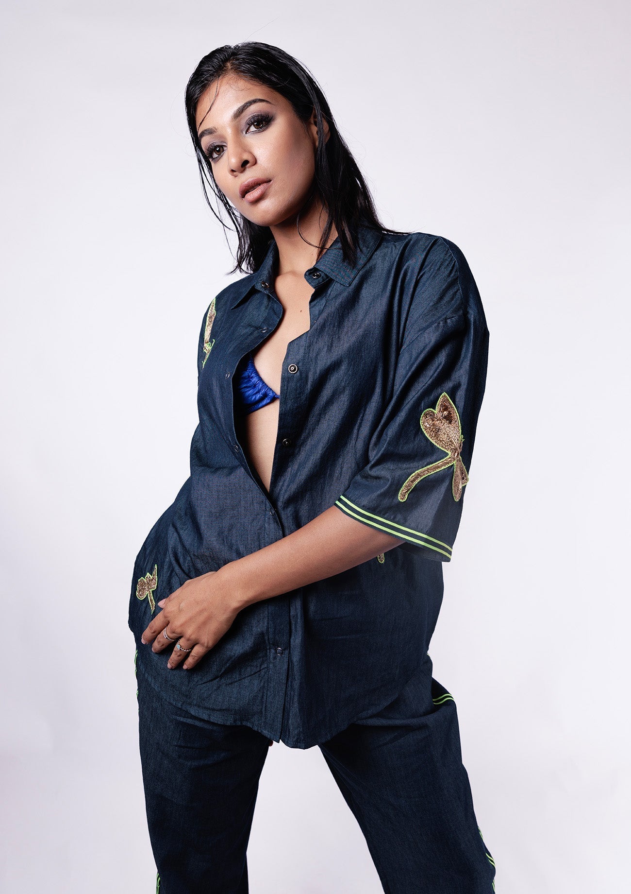 Blue Denim Co-ord Set with Oversized Shirt