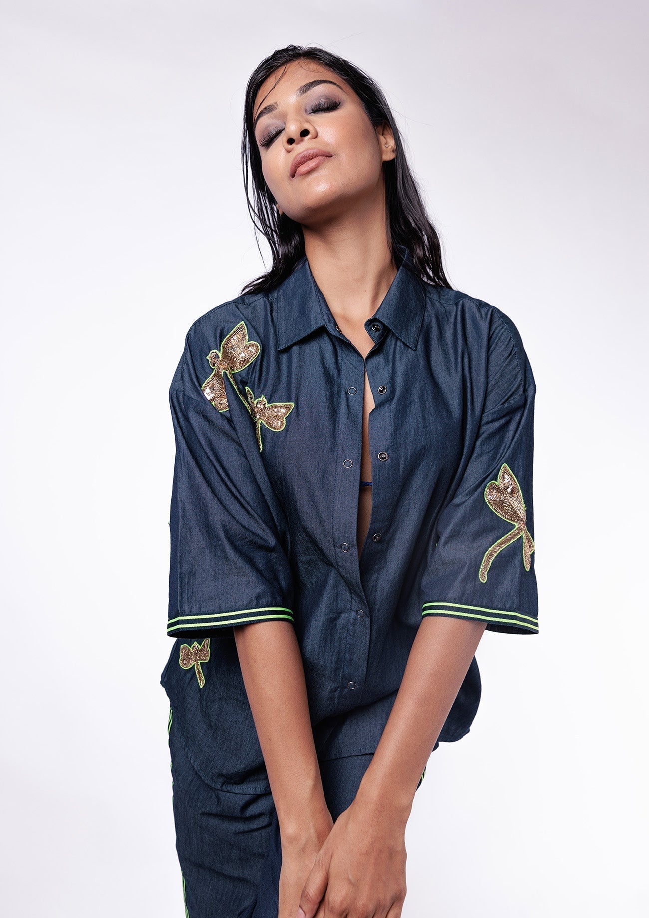 Blue Denim Co-ord Set with Oversized Shirt