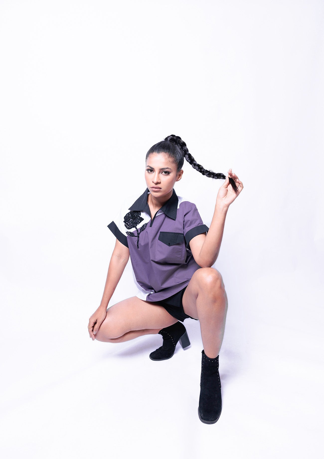 Lilac & White Cotton Shirt with Magyar Sleeves