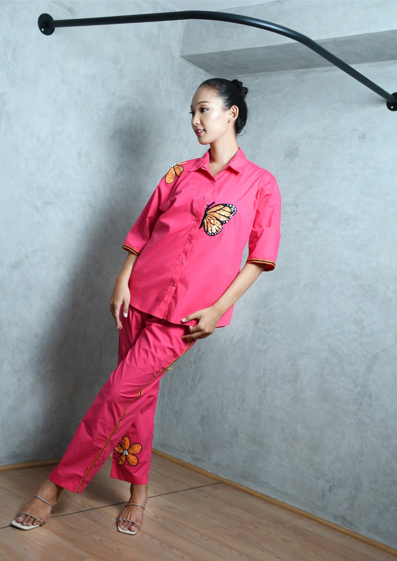 Hot Pink Cotton Co-ord Set with Oversized Shirt