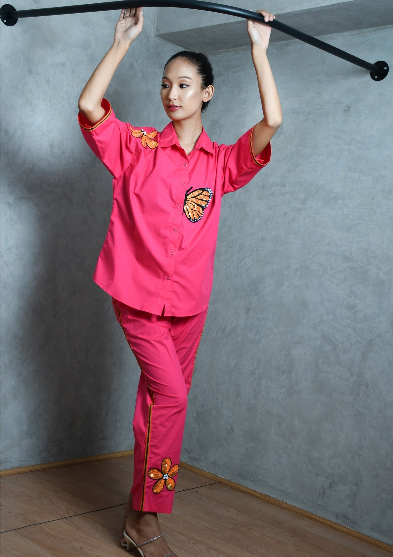Hot Pink Cotton Co-ord Set with Oversized Shirt