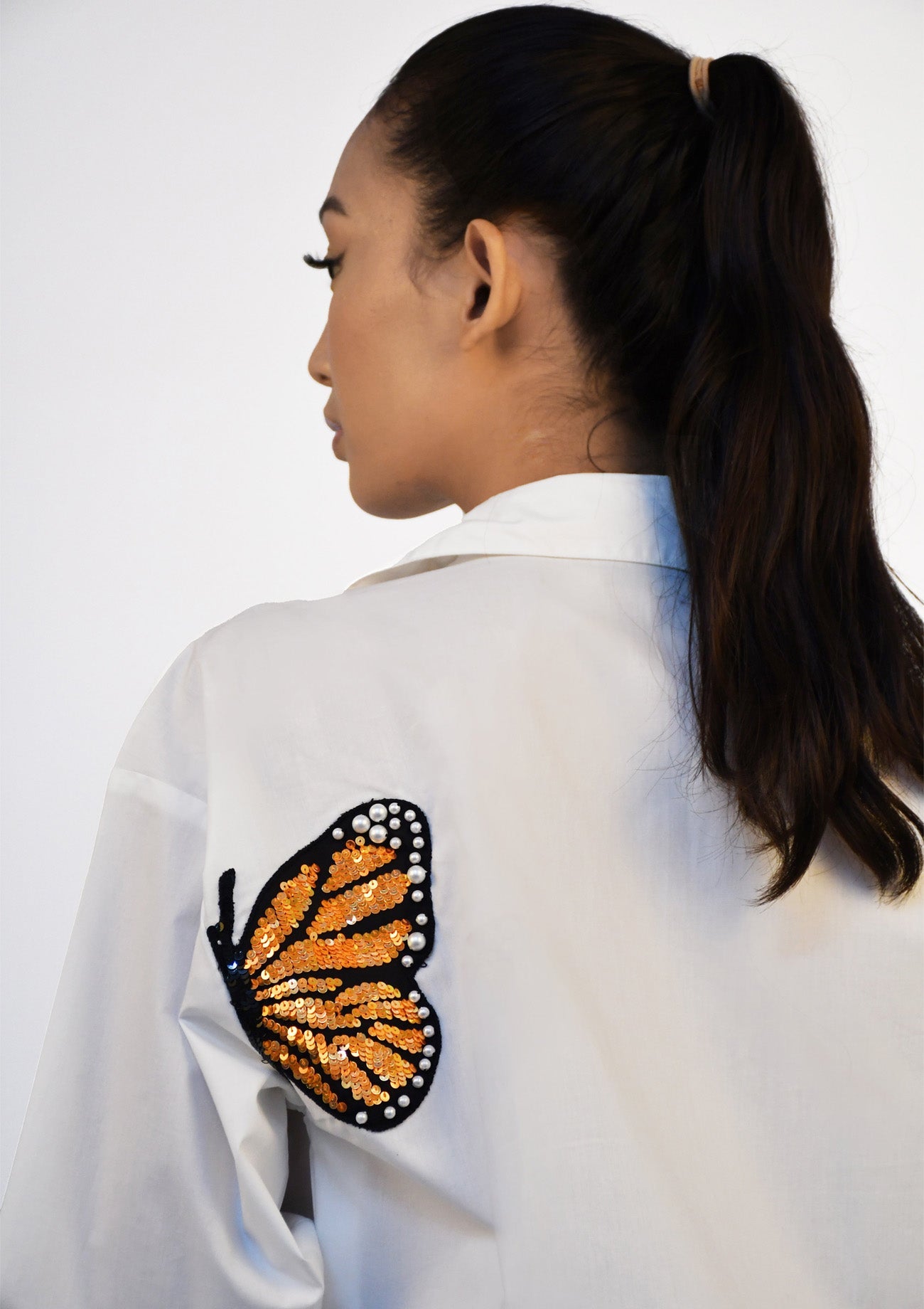 White Cotton Co-ord Set with Sequin Embroidery Shirt