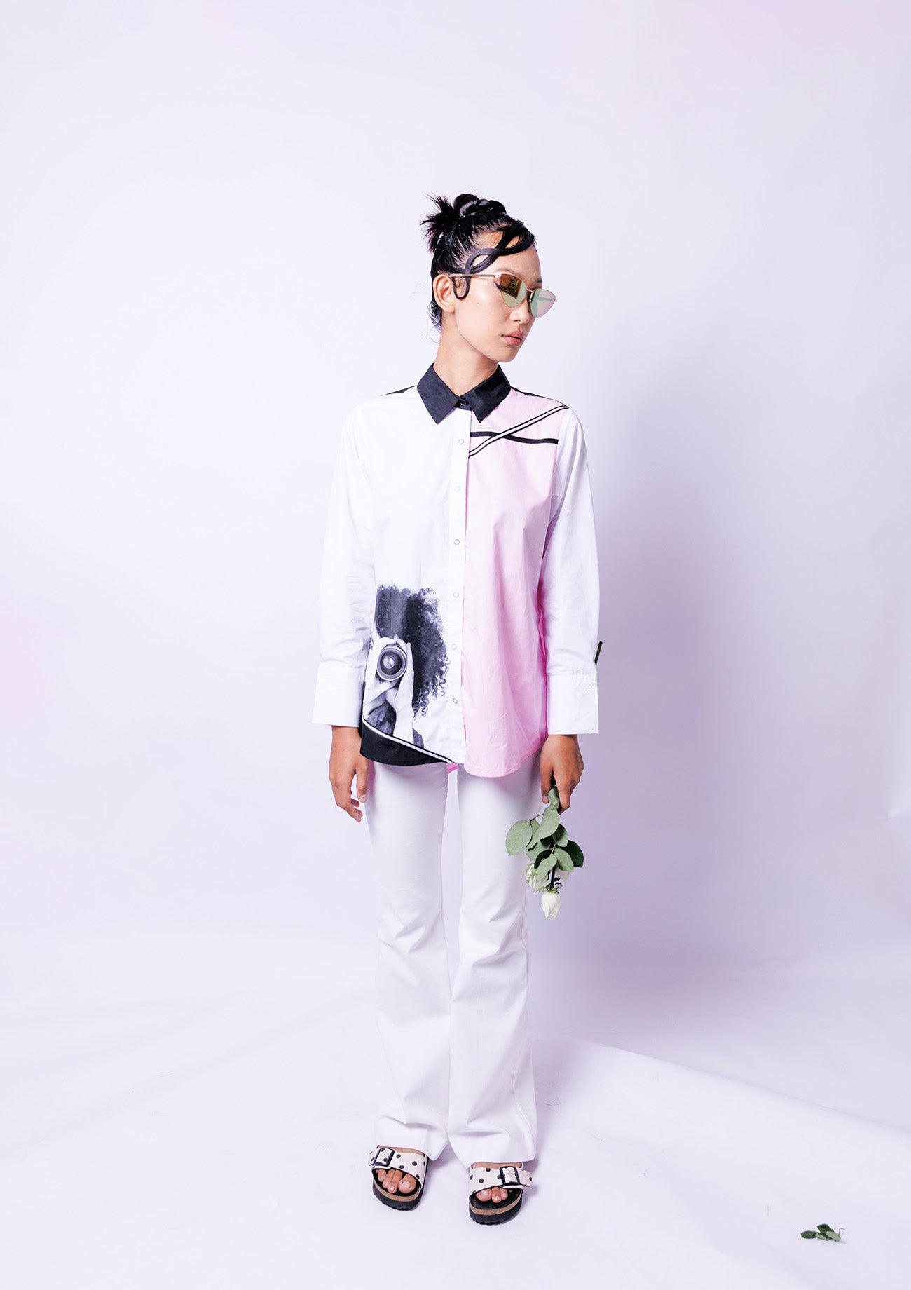 Pink & White Comfort Fit Cotton Shirt with Pleated Back