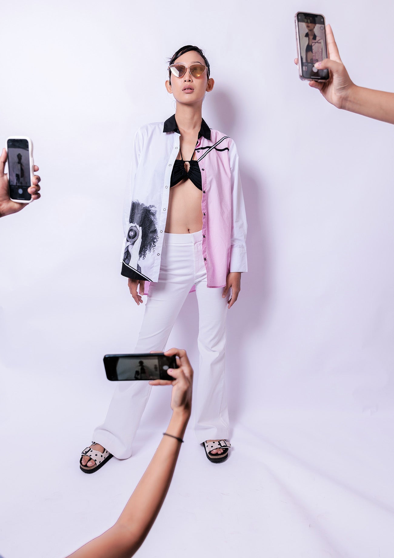 Pink & White Comfort Fit Cotton Shirt with Pleated Back