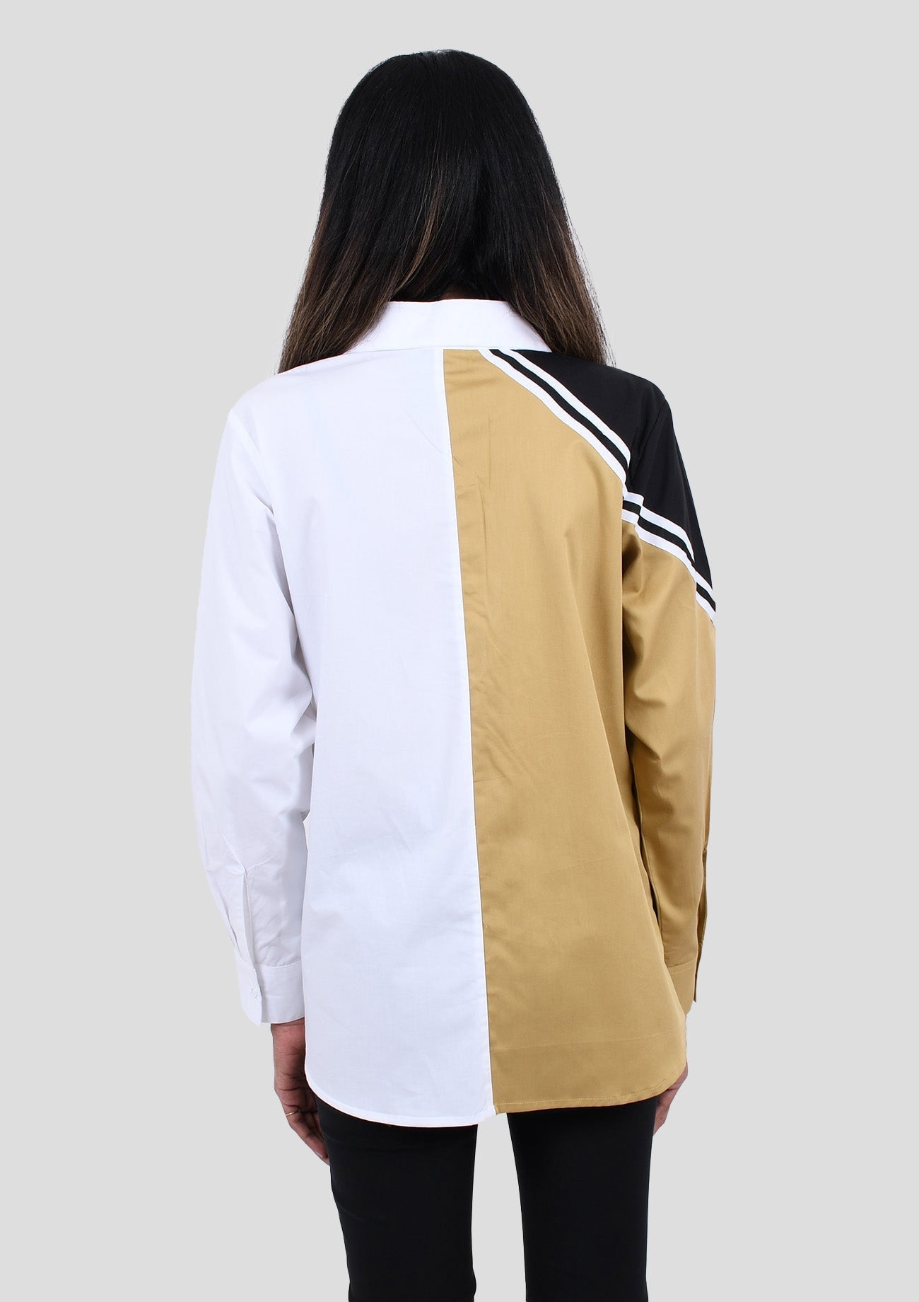 Beige, White & Black Comfort Fit Cotton Shirt