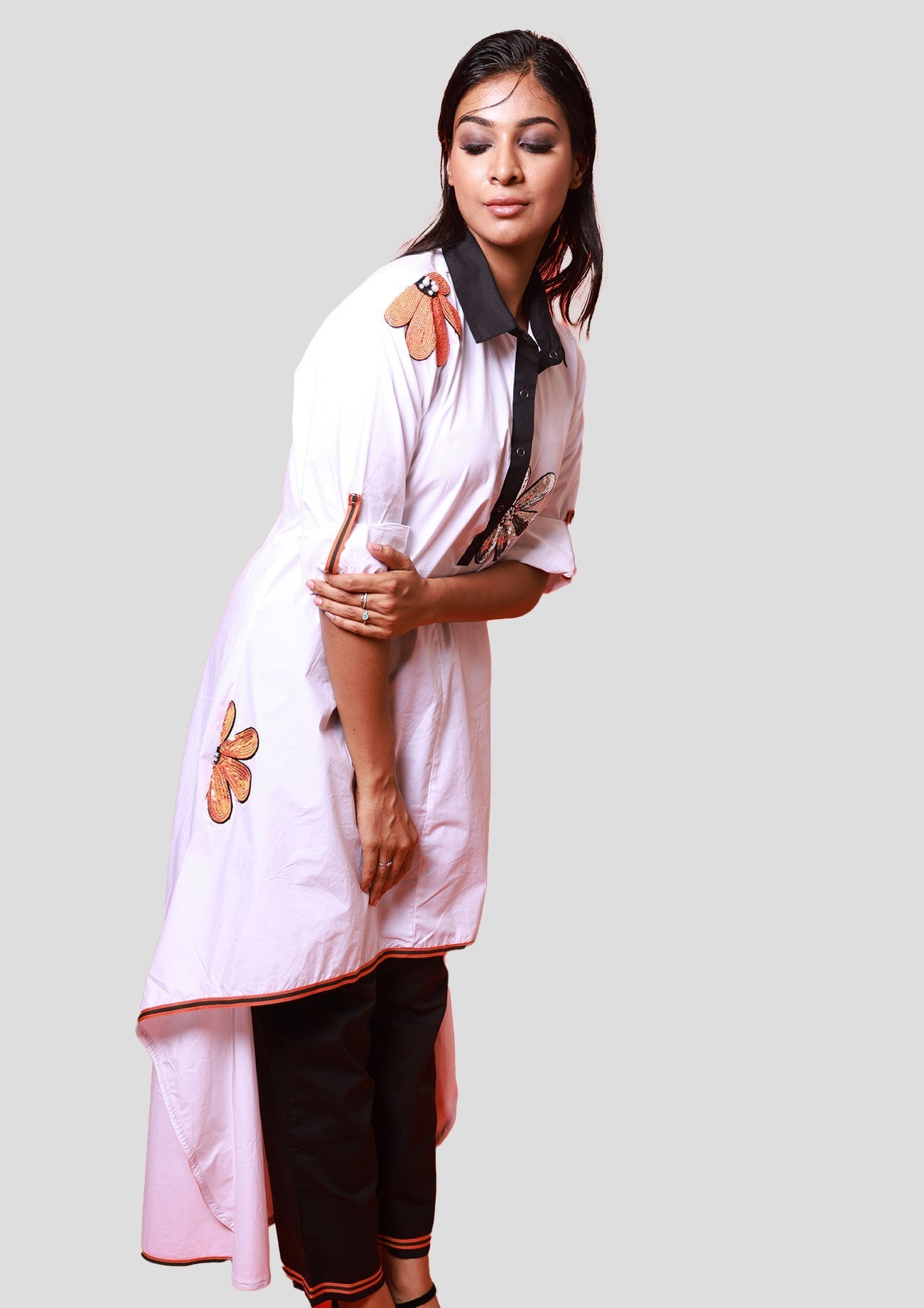 White Cotton Co-ord set with High Low Tunic