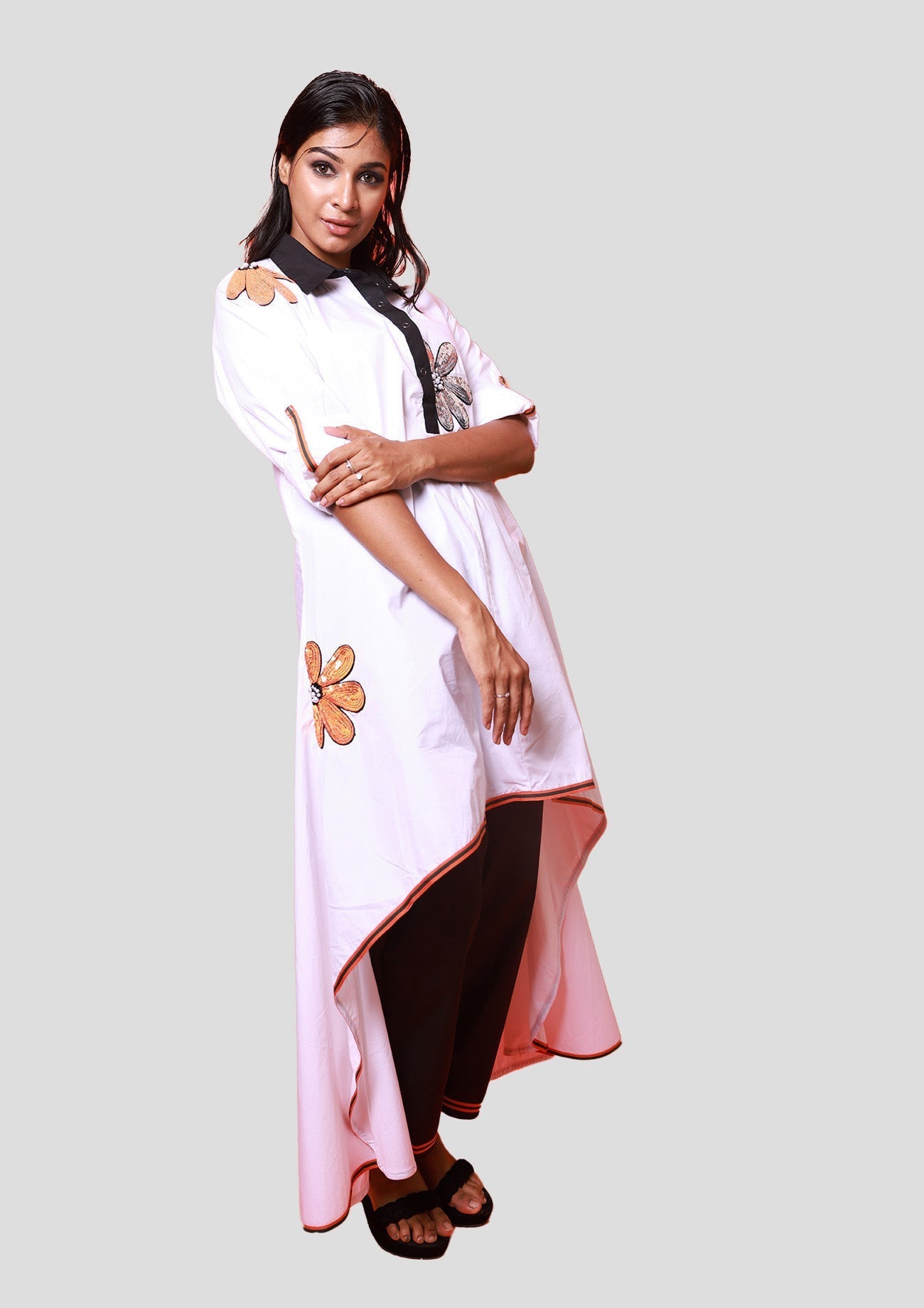 White Cotton Co-ord set with High Low Tunic