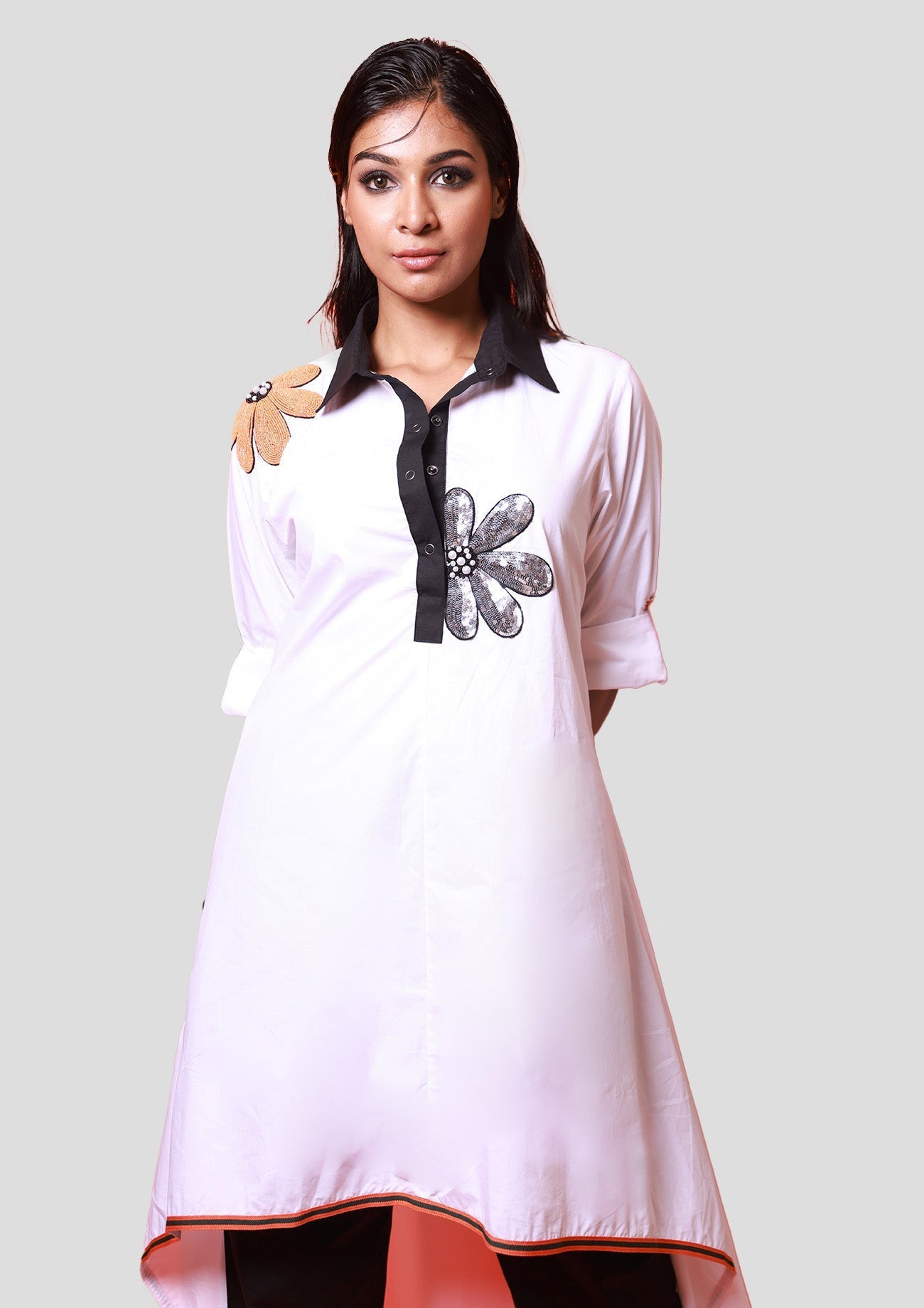 White Cotton Co-ord set with High Low Tunic