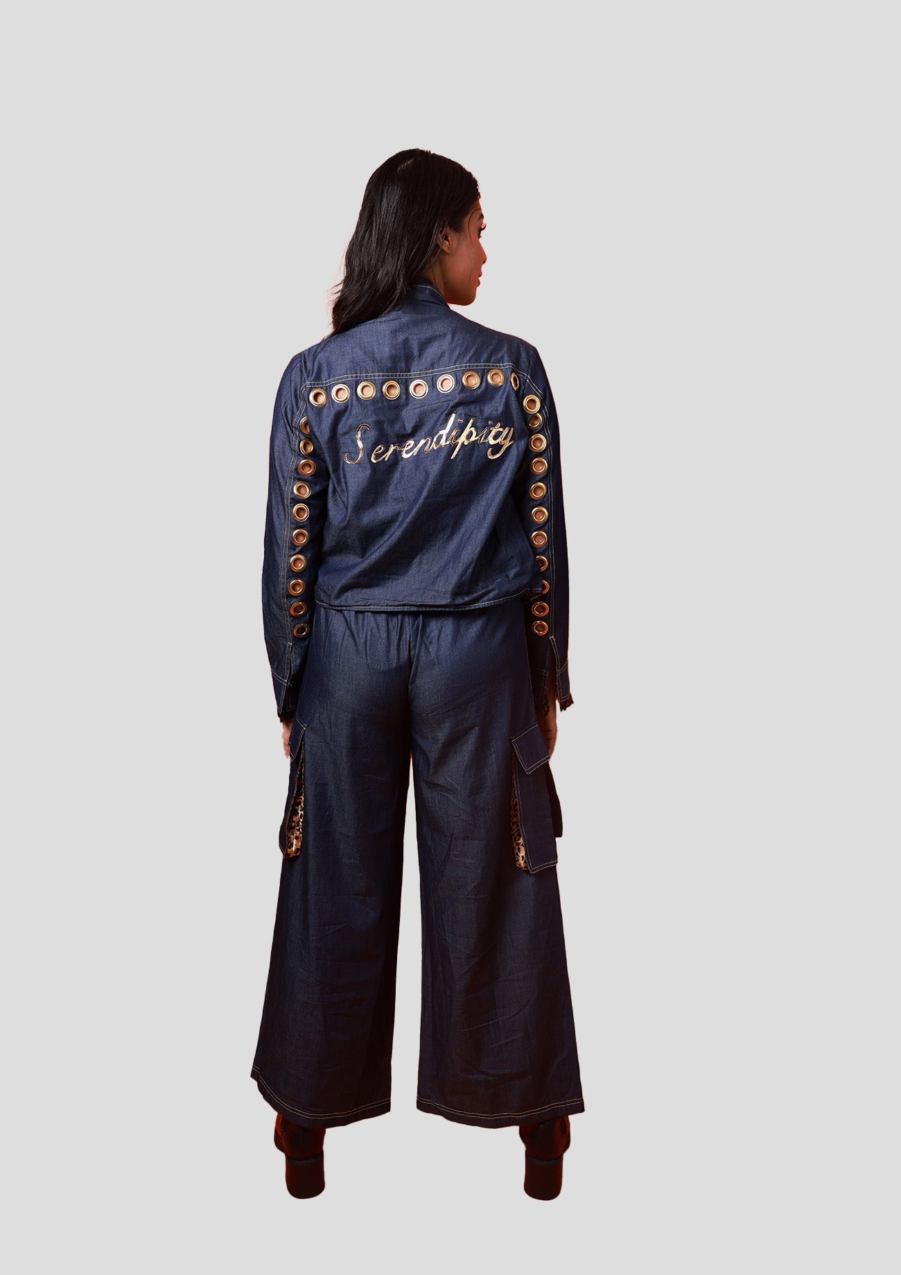 Blue Denim Co-ord Set with Eyelet Jacket and Cargo Pants