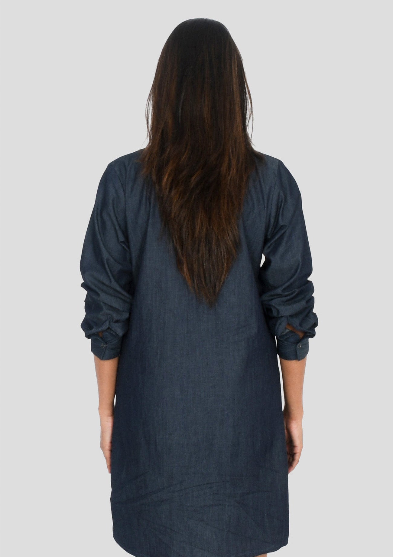 Blue Denim One Piece Dress with Pockets