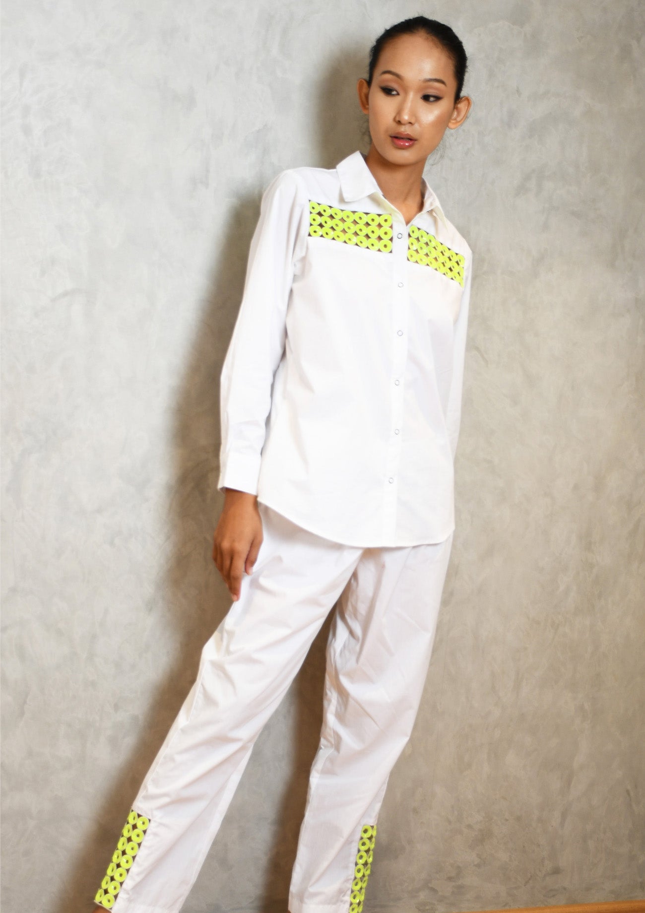 White Cotton Co-ord Set with Shirt and Straight Pants