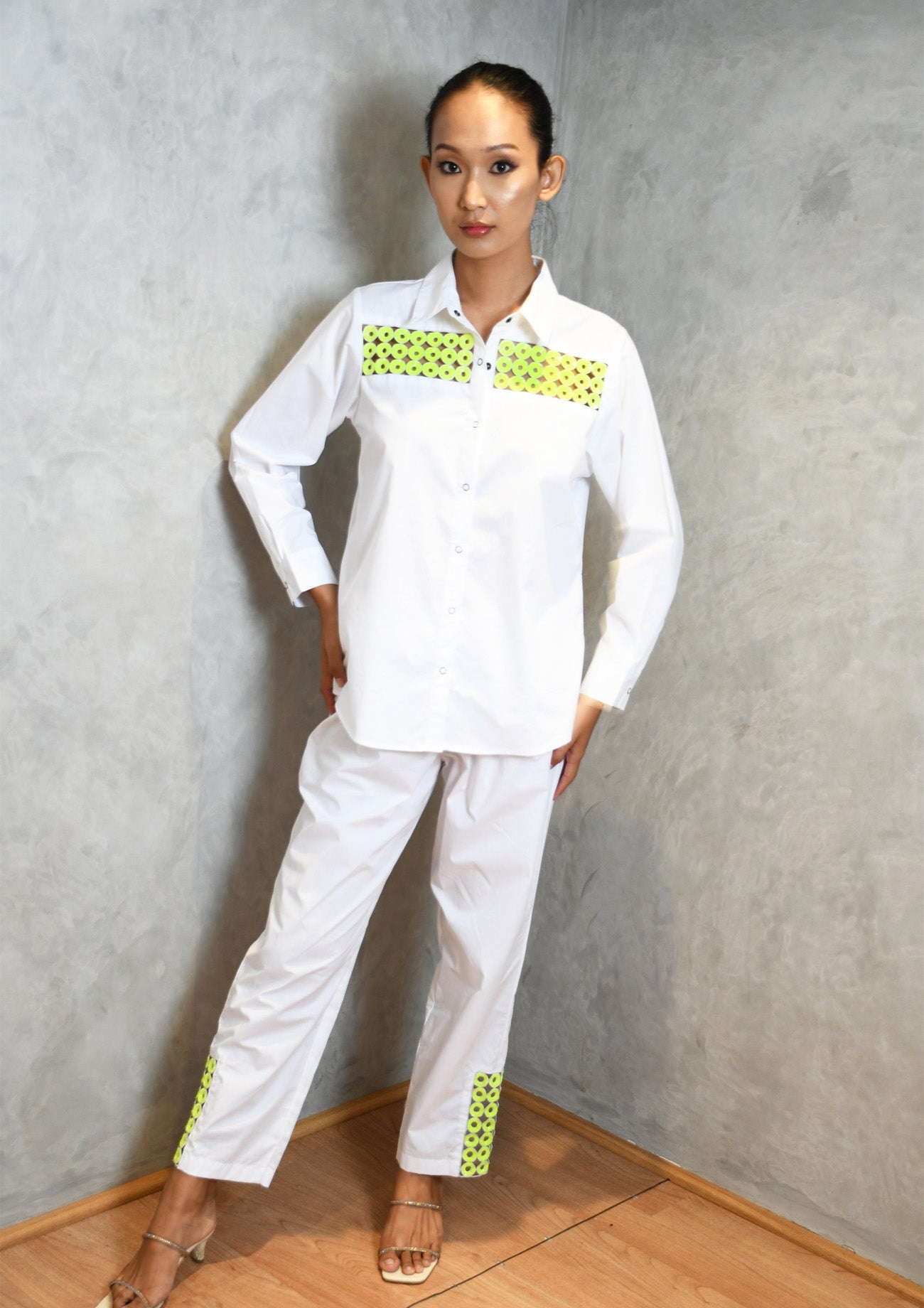 White Cotton Co-ord Set with Shirt and Straight Pants