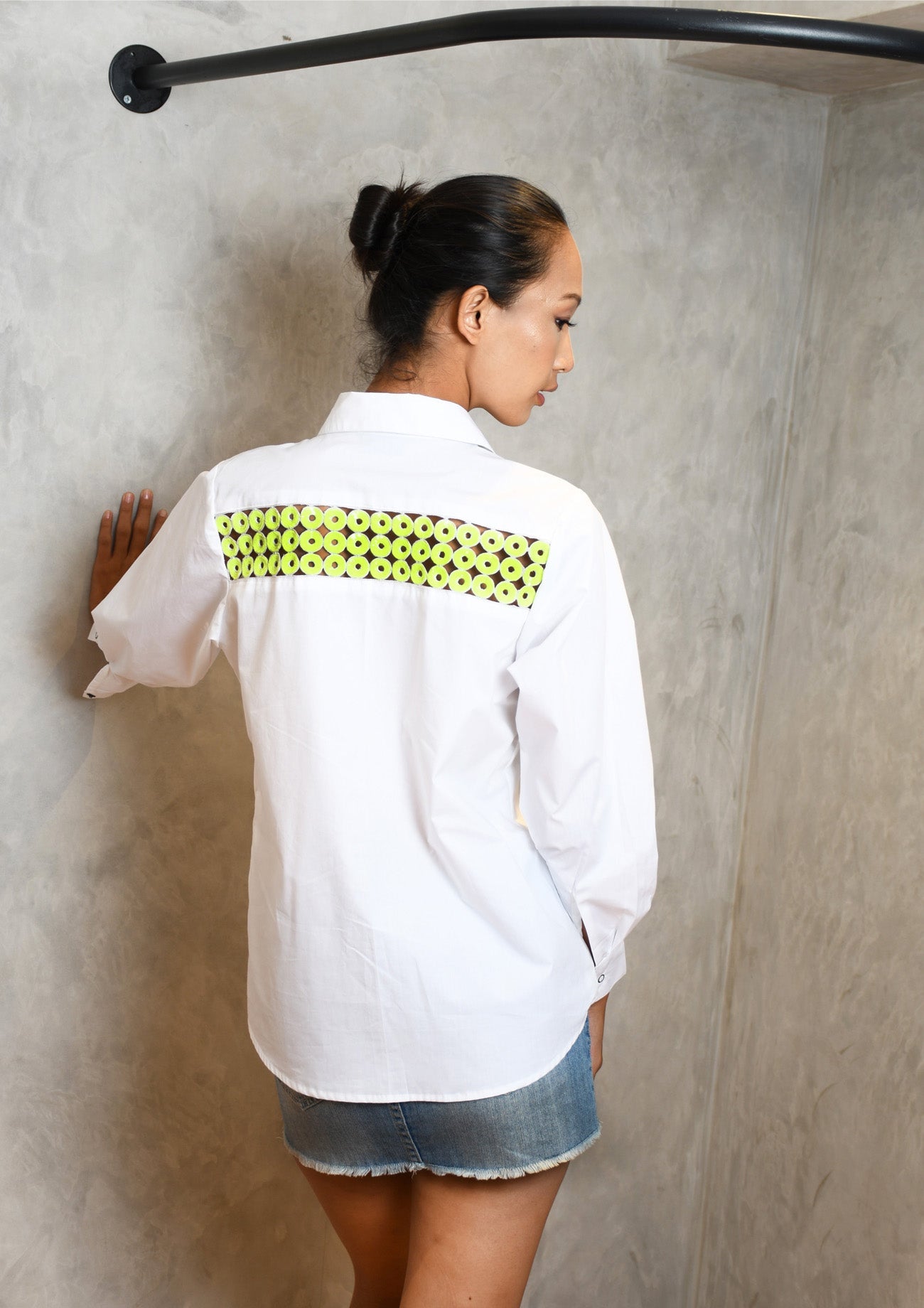 White Comfort Fit Cotton Shirt fo Women with Cutwork