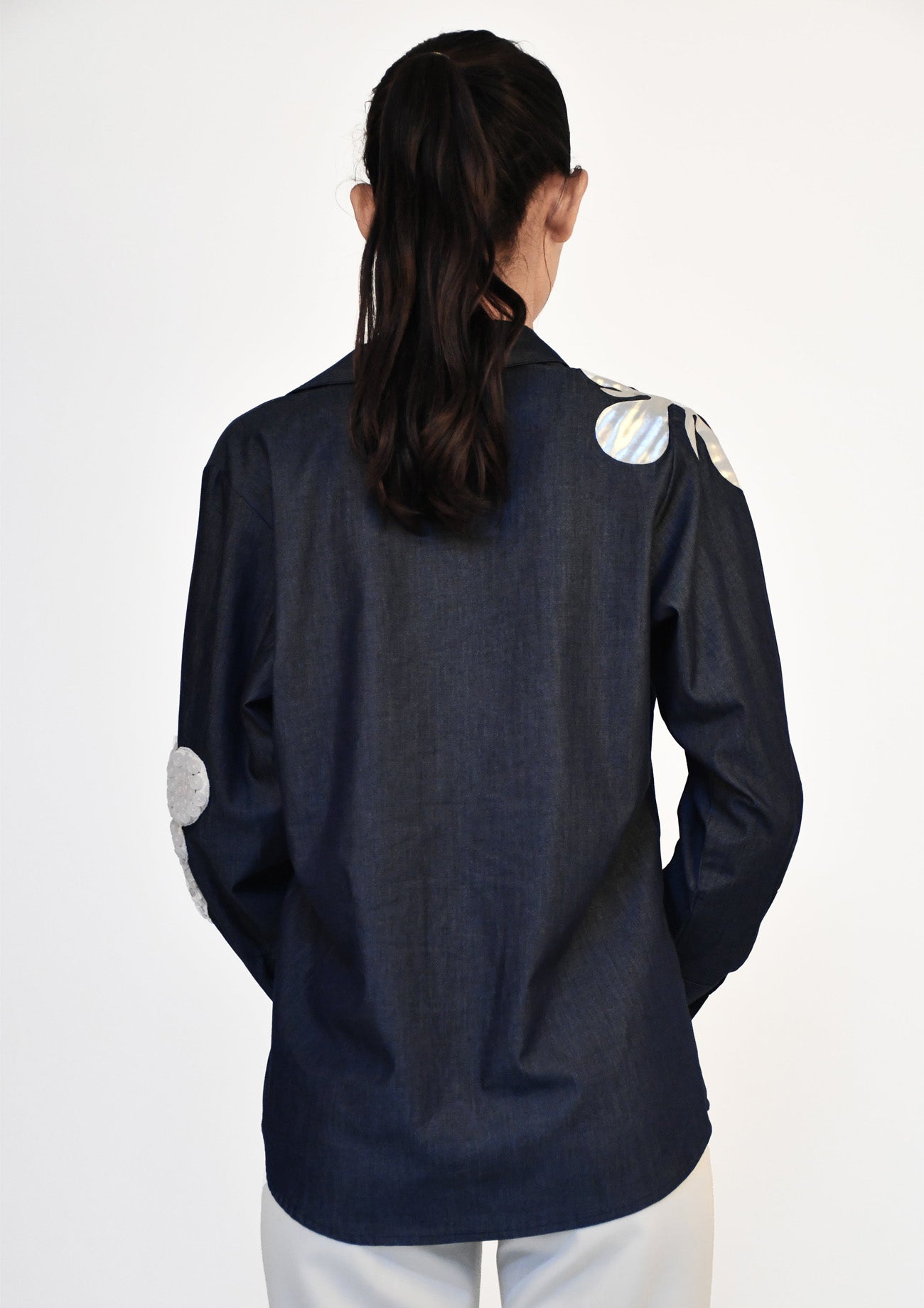 Blue Denim Comfort Fit Shirt with Applique and Embroidery