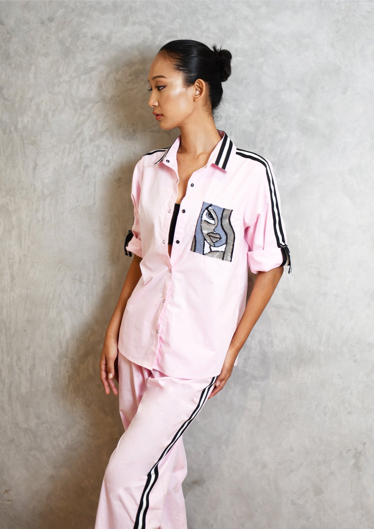 Pink Cotton Co-ord set with Embroidered Pocket Shirt