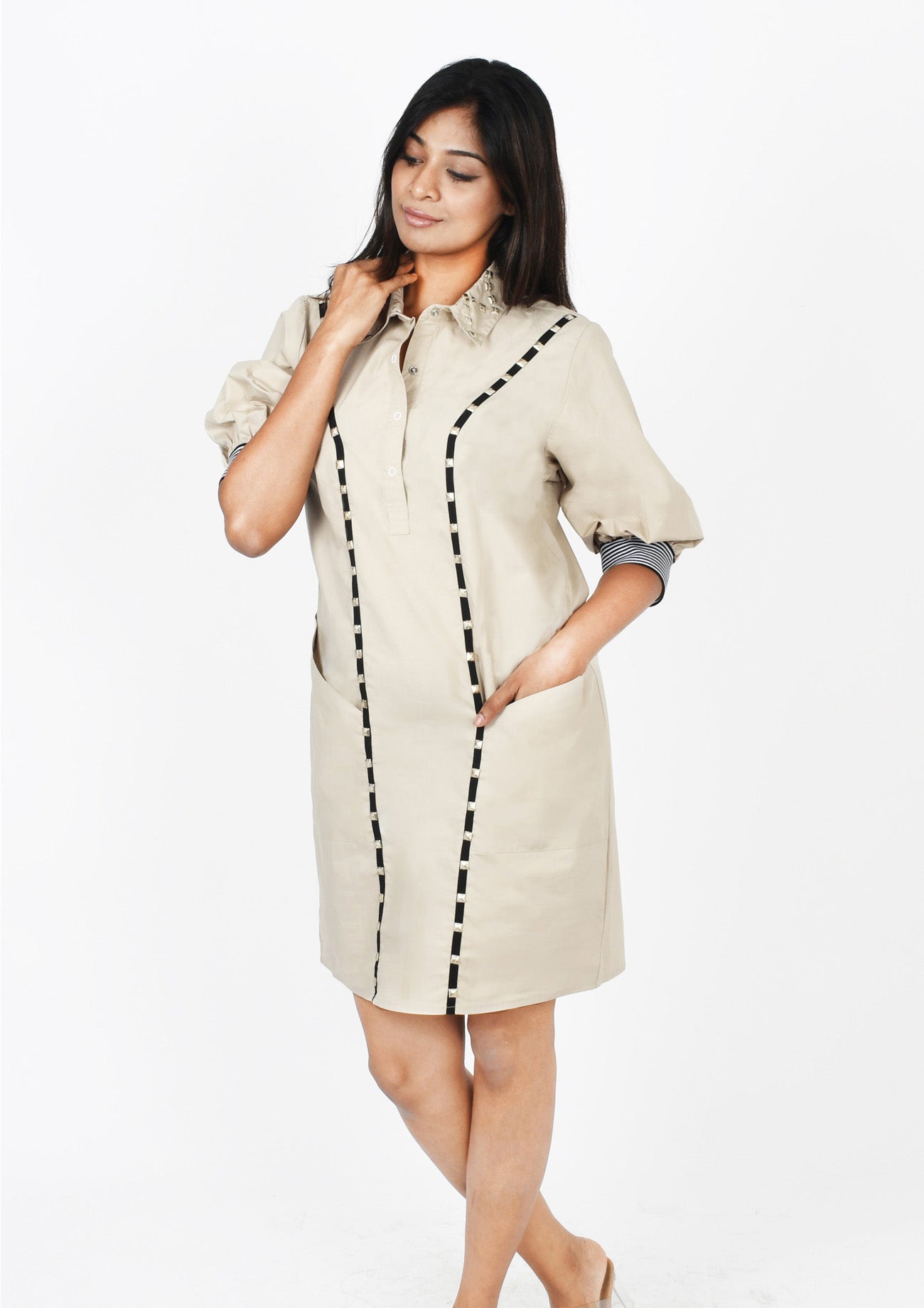 Buy Beige One Piece Cotton Dress with Embroidery Buy Beige One Piece Cotton Dress with Embroidery