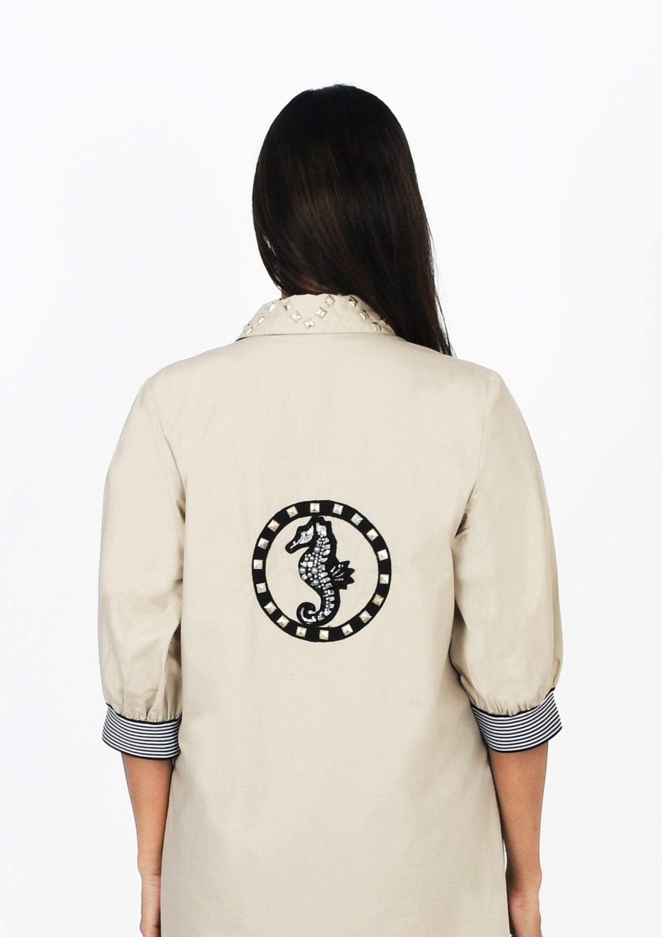 Beige One Piece Cotton Dress with Embroidery