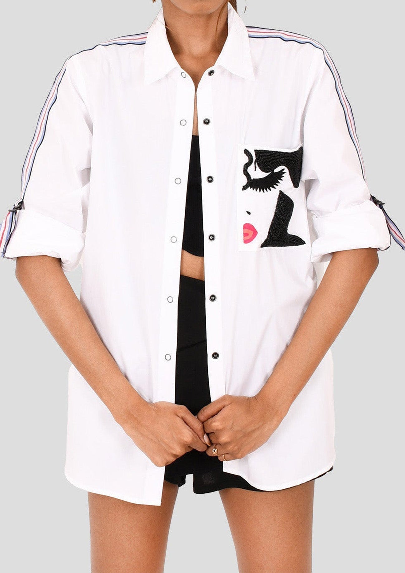 White Comfort Fit Cotton Shirt with Stripe Tape