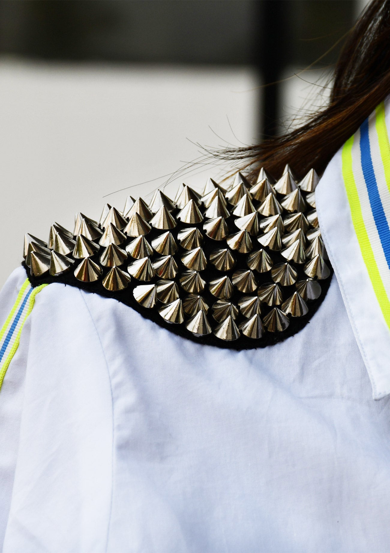 White Comfort Fit Cotton Shirt with Spike Embellishment