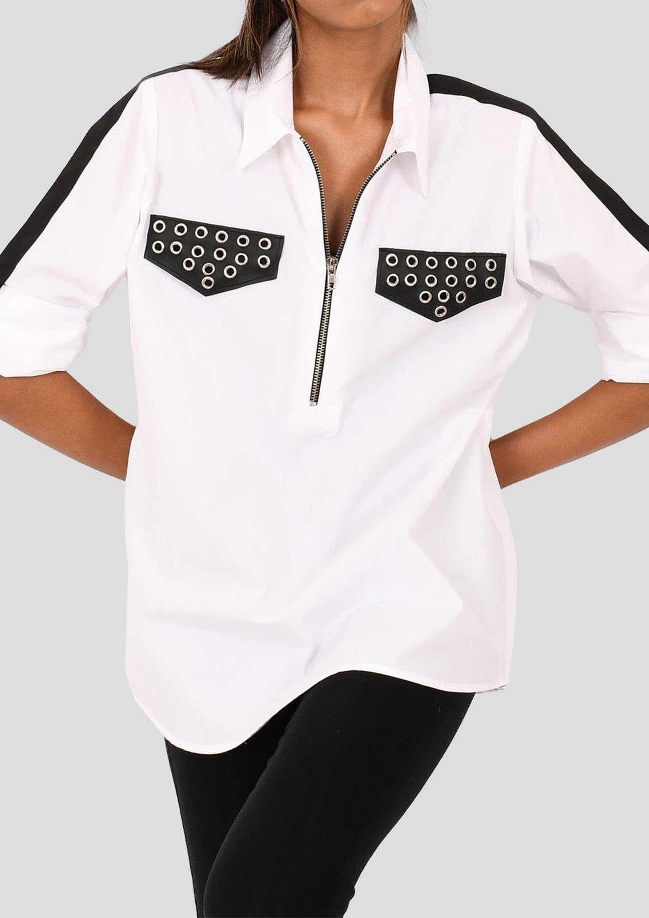 White Comfort Fit Cotton Shirt with Eyelet Pockets