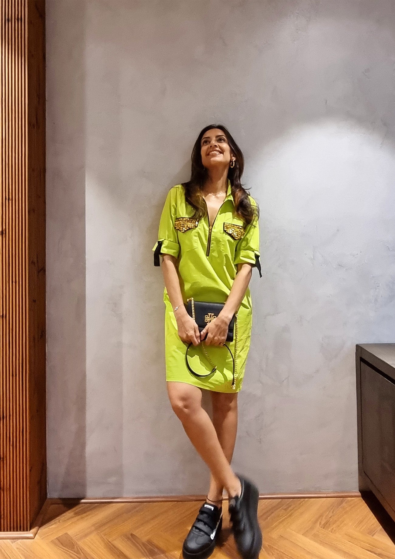 Buy Neon Green One Piece Cotton Dress with Pockets